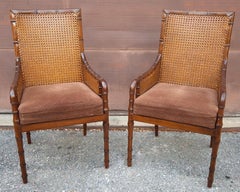 Palecek Hollywood Regency Style Double Cane Upholstered Armchairs