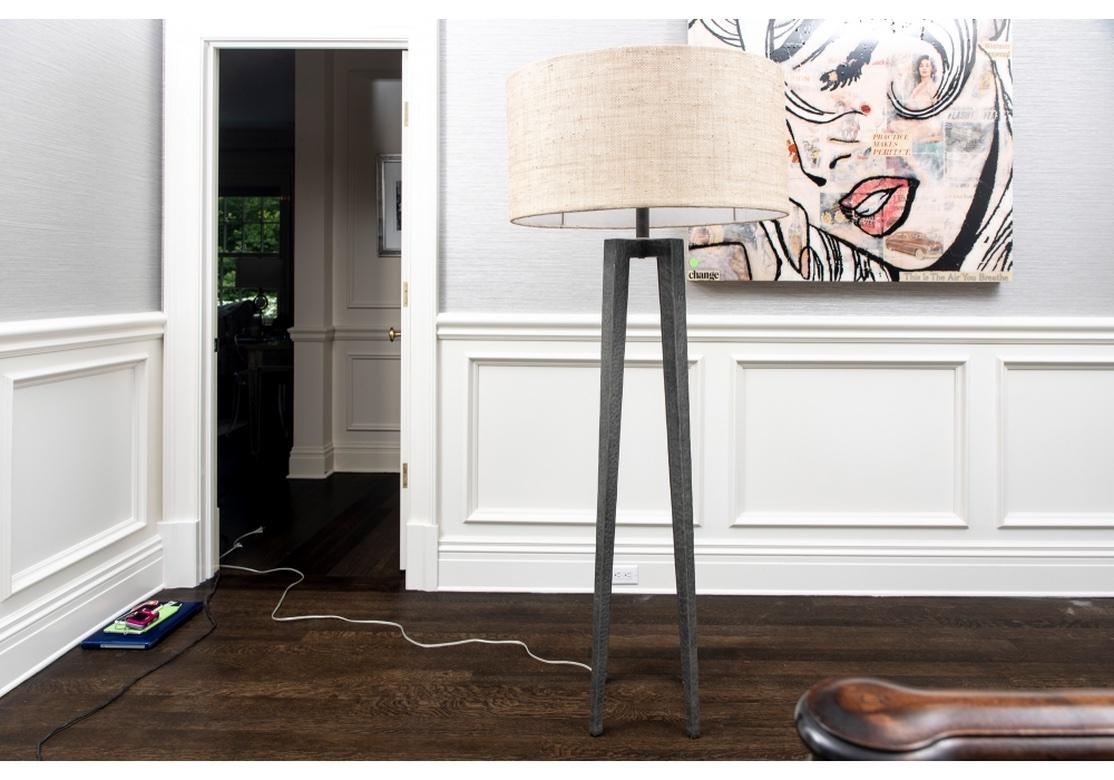 Palecek Josephine Quattro Floor Lamp Pair in Natural Gunmetal Finish In Good Condition For Sale In Bridgeport, CT