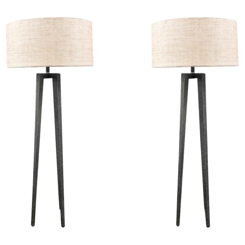 Palecek Josephine Quattro Floor Lamp Pair in Natural Gunmetal Finish