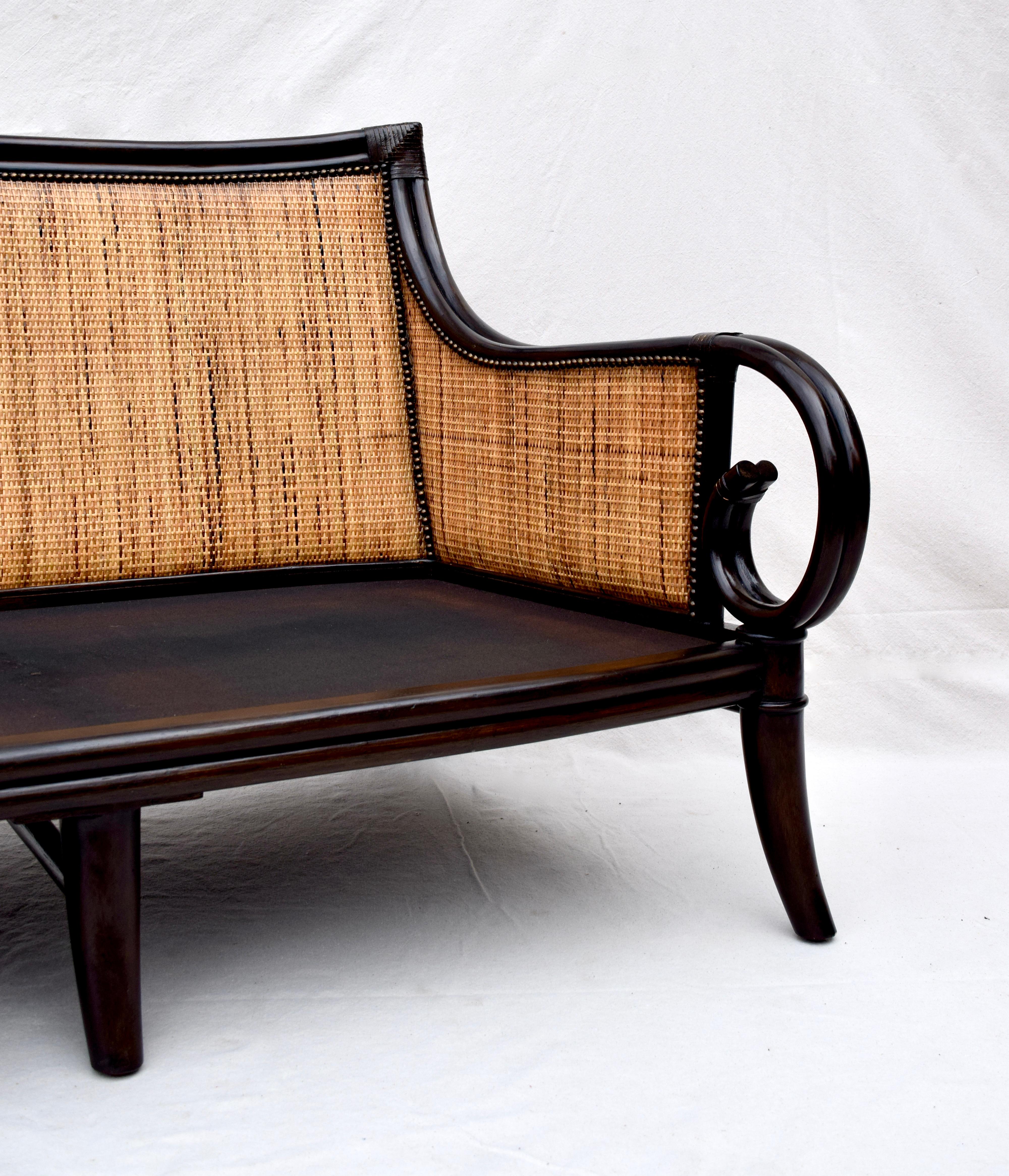 British Colonial Style Rattan Leather and Cane Sofa 2