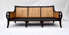 British Colonial Style Rattan Leather and Cane Sofa