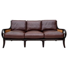 Used Palecek Leather Lacquered Rattan and Cane Sofa