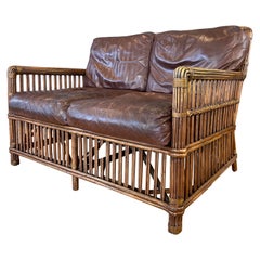 Palecek Rattan and Leather President’s Loveseat, Original Design, c. 2010