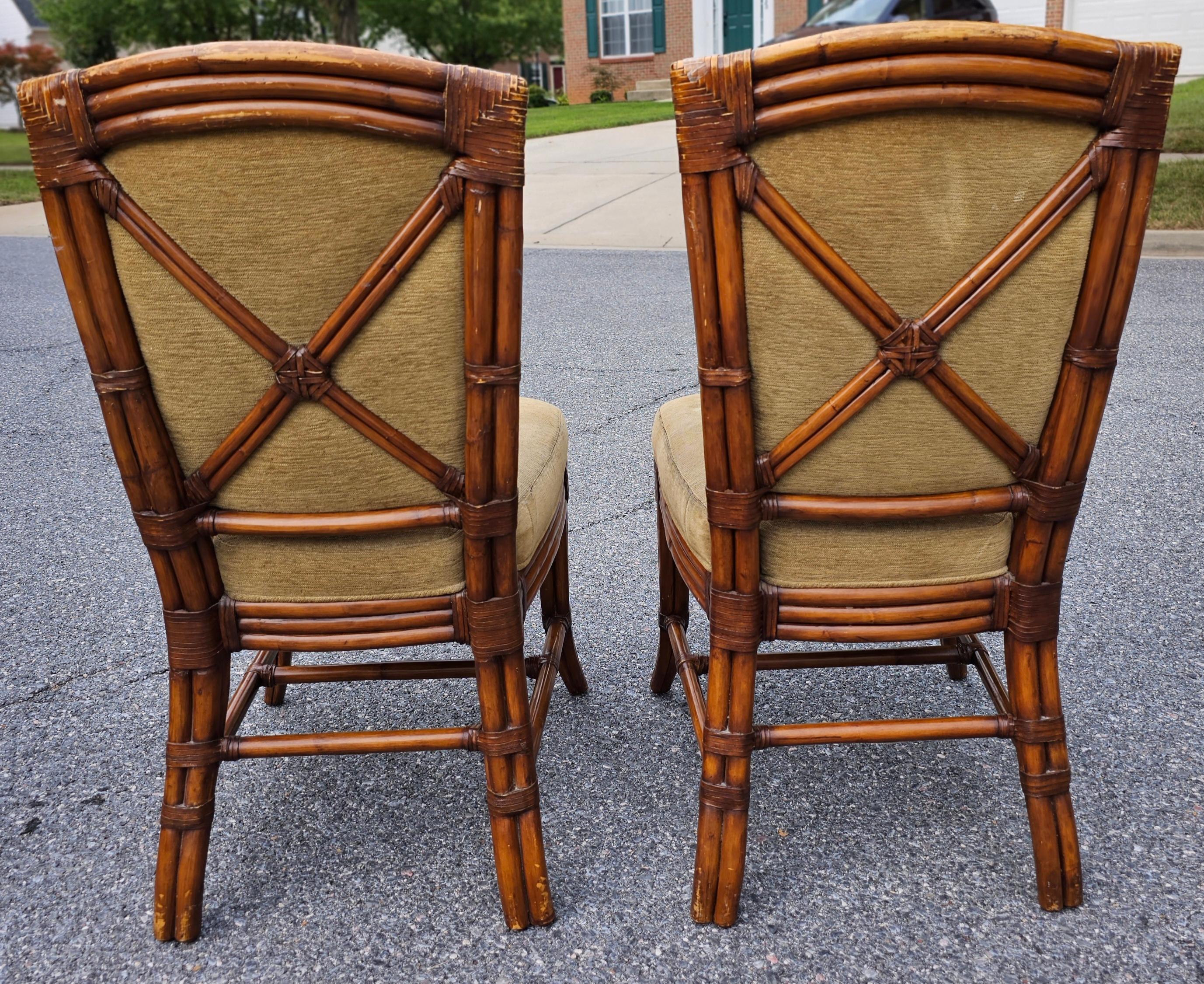 Palecek Set of Four Mid-Century  Rattan, Leather and Upholstered Dining Chairs For Sale 7