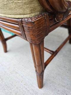 Palecek Set of Four Mid-Century  Rattan, Leather and Upholstered Dining Chairs