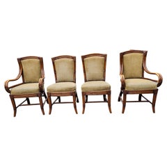 Palecek Set of Four Mid-Century  Rattan, Leather and Upholstered Dining Chairs