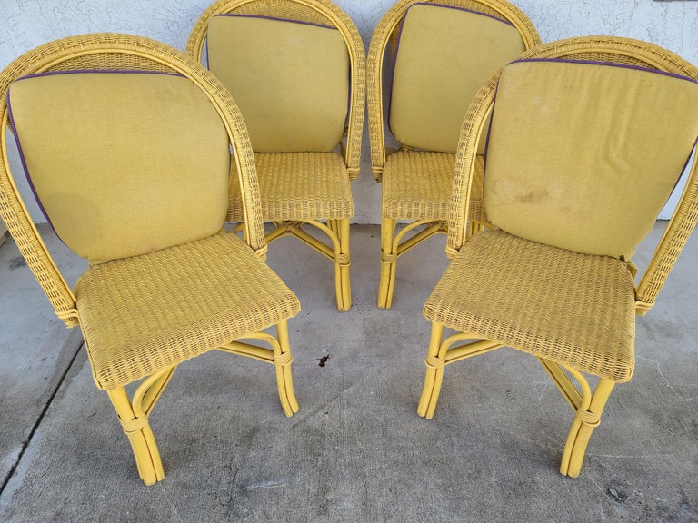 Palecek Weather Resistant Wicker Dining Chairs, Set of 4 For Sale at