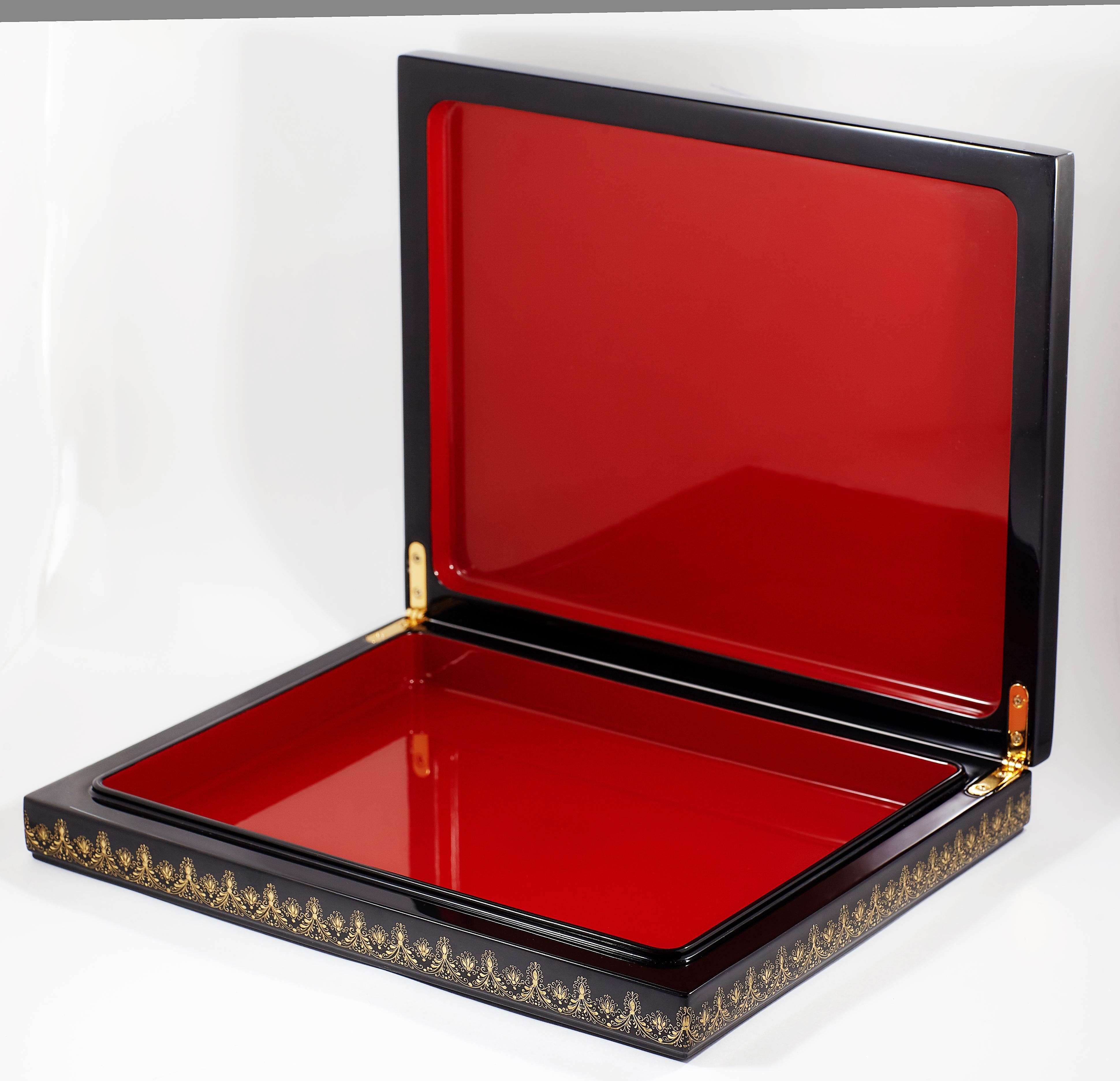 European Palekh Lacquered Miniature Box, Limited Edition Licensed Museum Reproduction For Sale