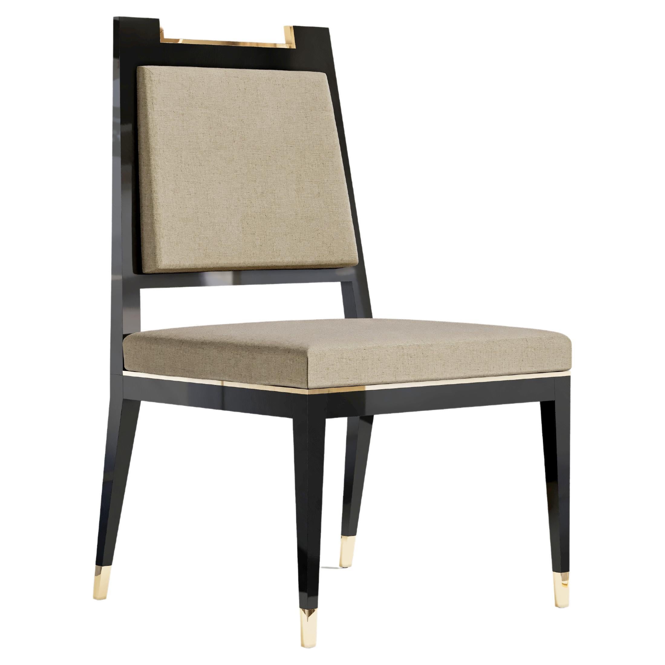 Palena Dining Chair in Black Lacquer and Polished Bronze by Palena Furniture For Sale