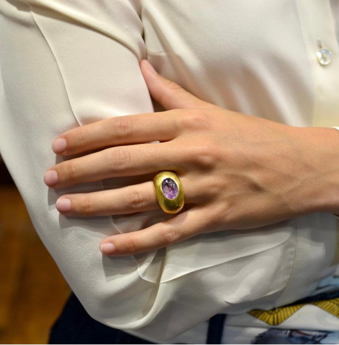 Anello paleocristiano in oro 22kt con incisione di ametista del IV secolo d.C. in vendita 2