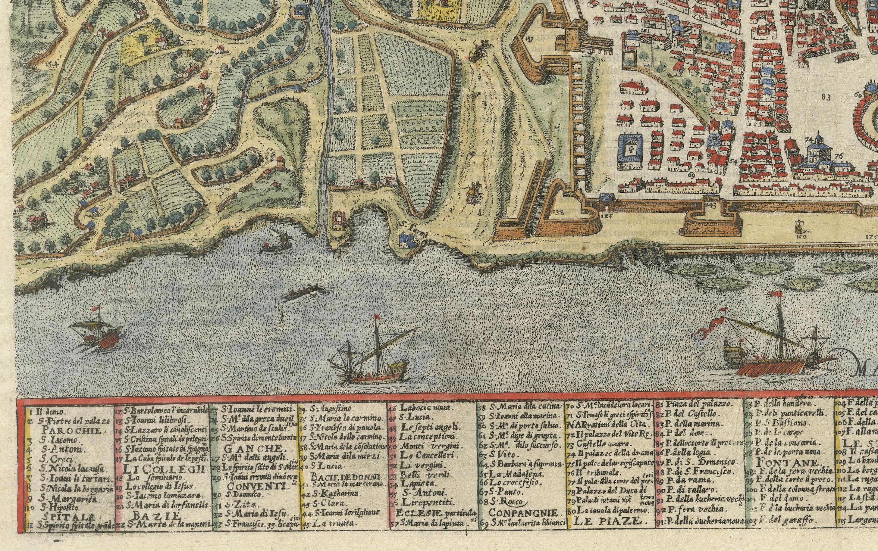 Palermo – 1620 Braun & Hogenberg Bird’s-Eye Map of Palermo, Sicily In Good Condition For Sale In Langweer, NL
