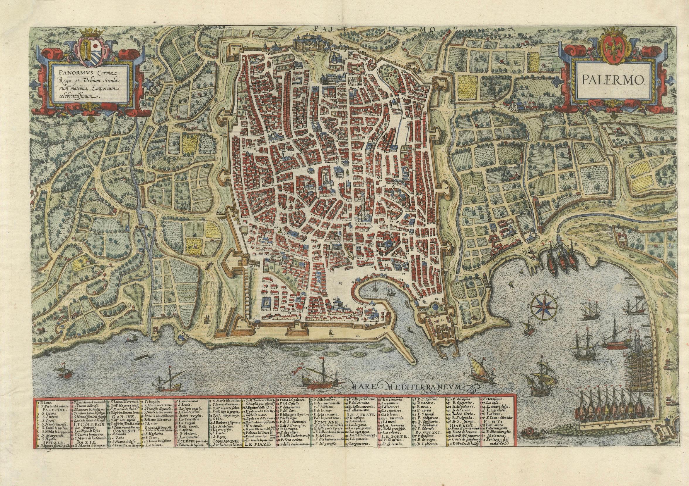 Palermo – 1620 Braun & Hogenberg Bird’s-Eye Map of Palermo, Sicily For Sale 2