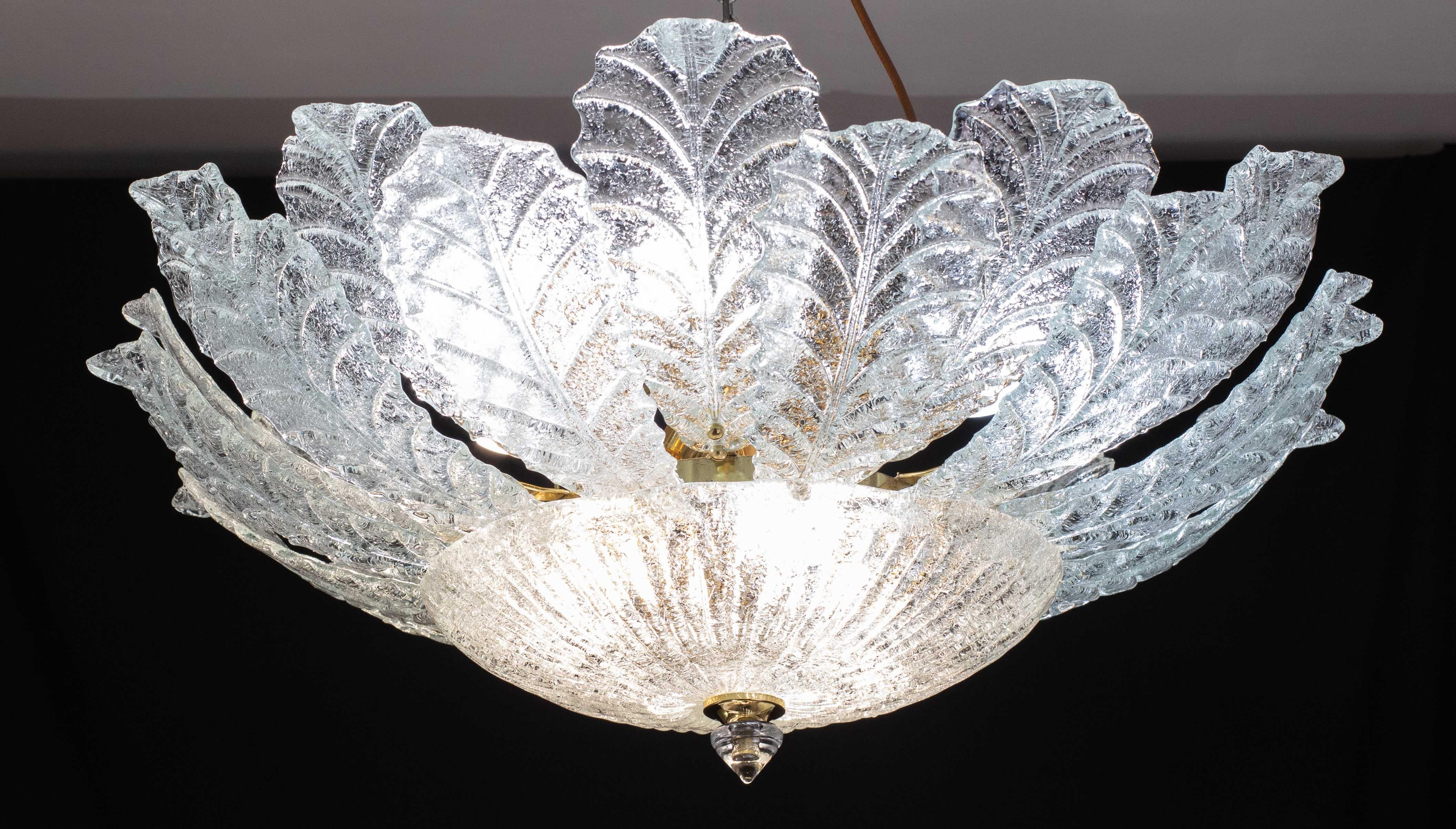 Fin du 20e siècle Palermo, grand plafonnier en verre de Murano transparent et transparent, années 1970 en vente