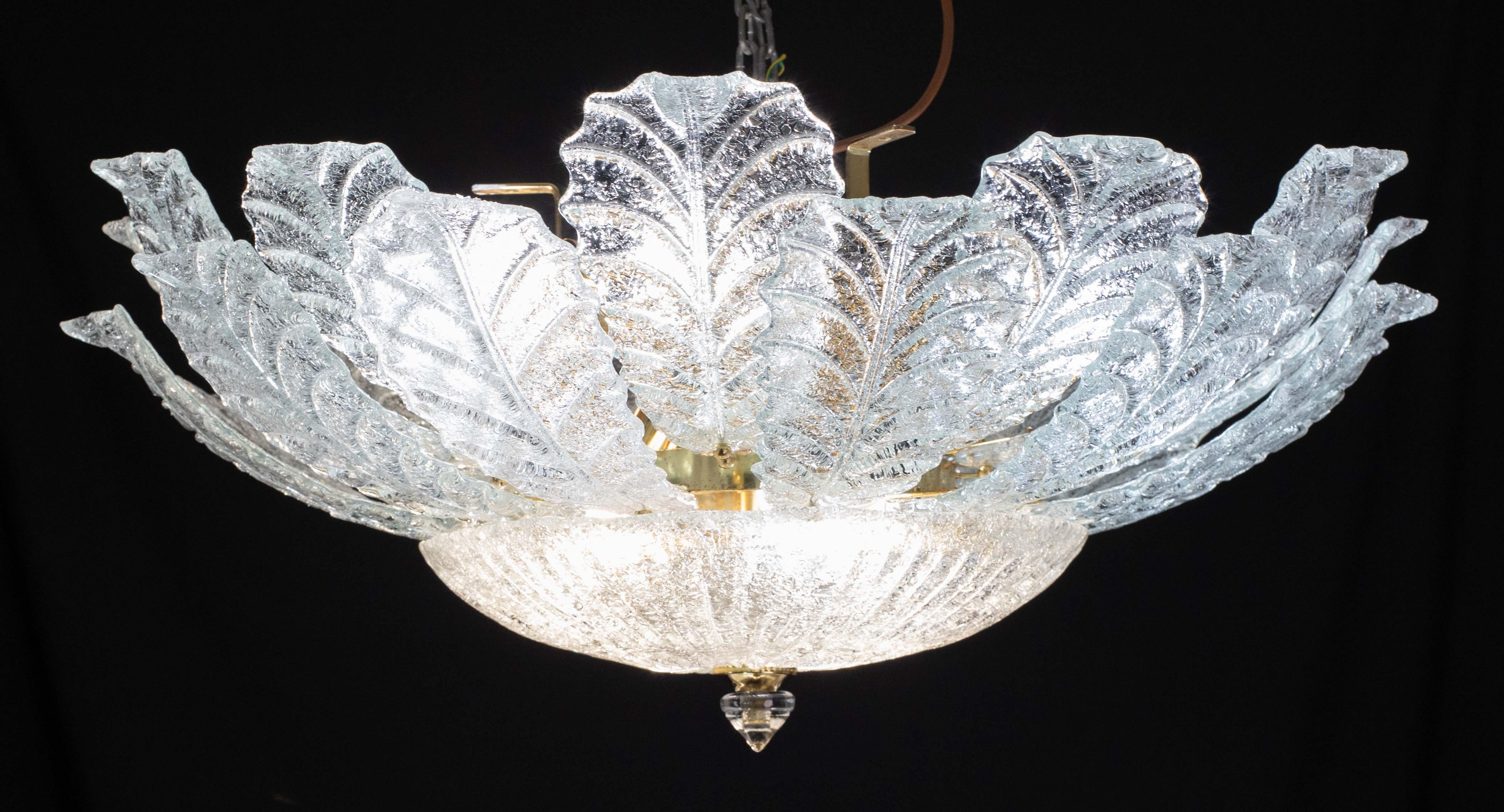 Verre de Murano Palermo, grand plafonnier en verre de Murano transparent et transparent, années 1970 en vente