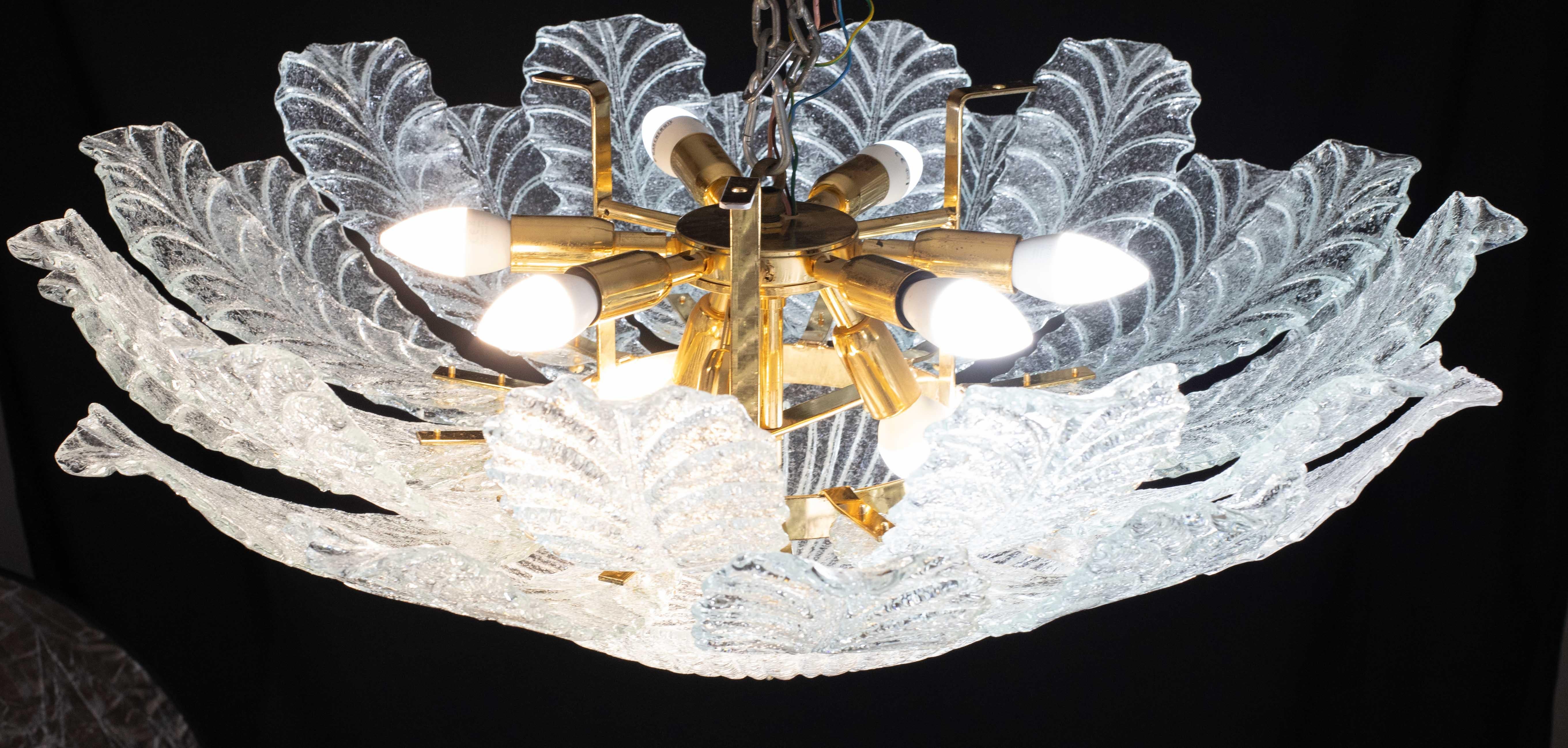 Palermo, grand plafonnier en verre de Murano transparent et transparent, années 1970 en vente 1