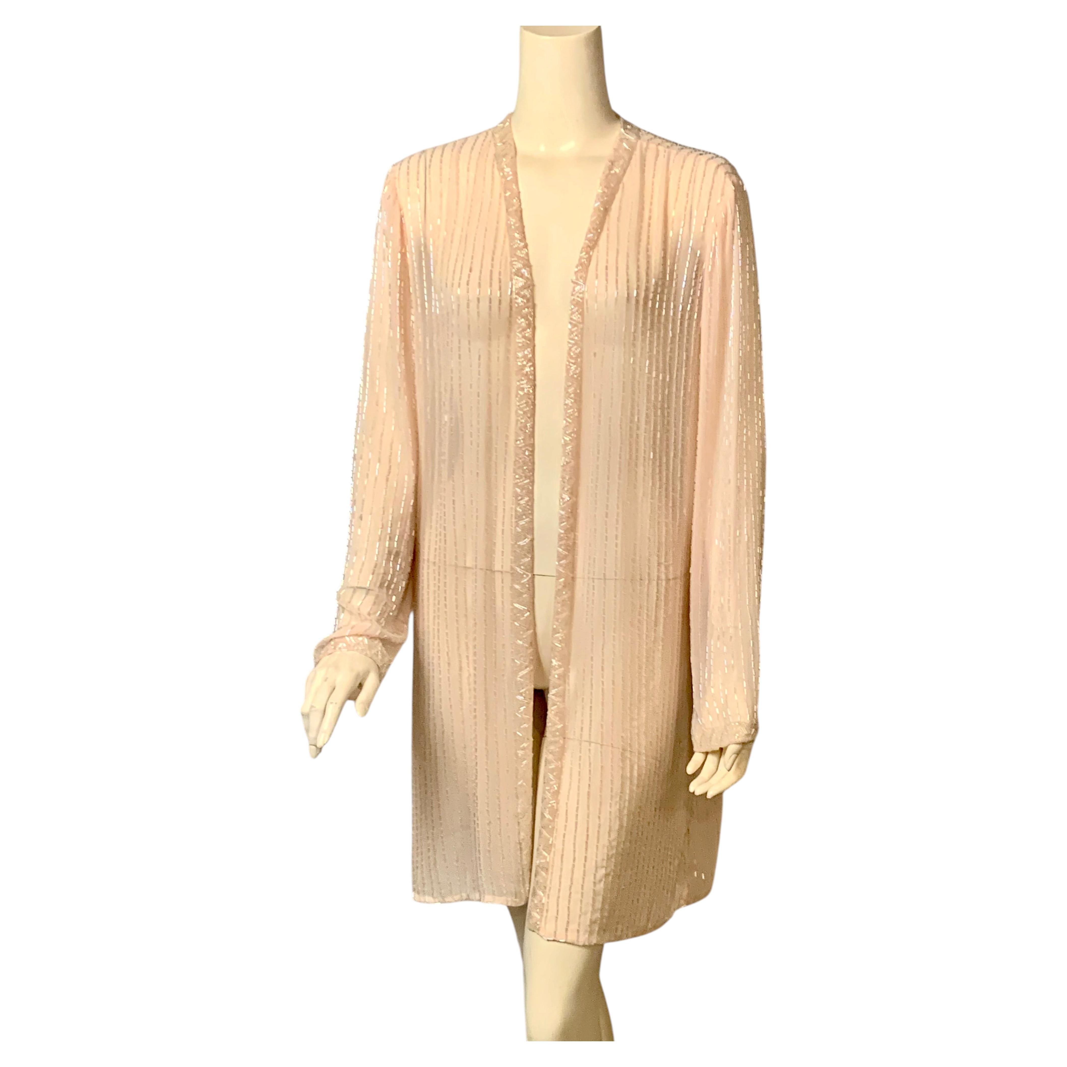 Palest Pink Silk Chiffon Bugle Beaded Coat or Jacket