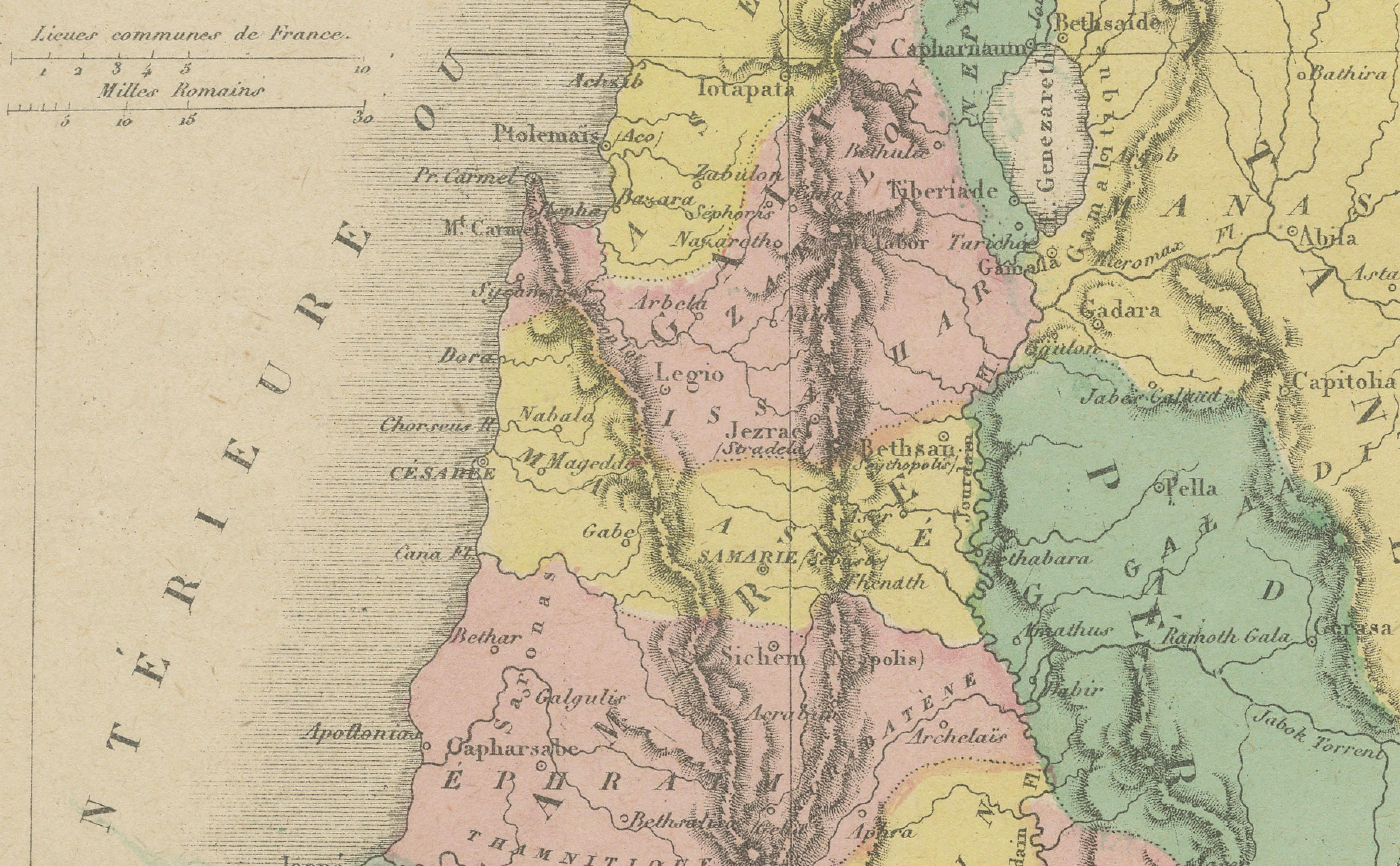 Palestine Divided into Tribes Map with Ancient Jerusalem, Paris, c.1850