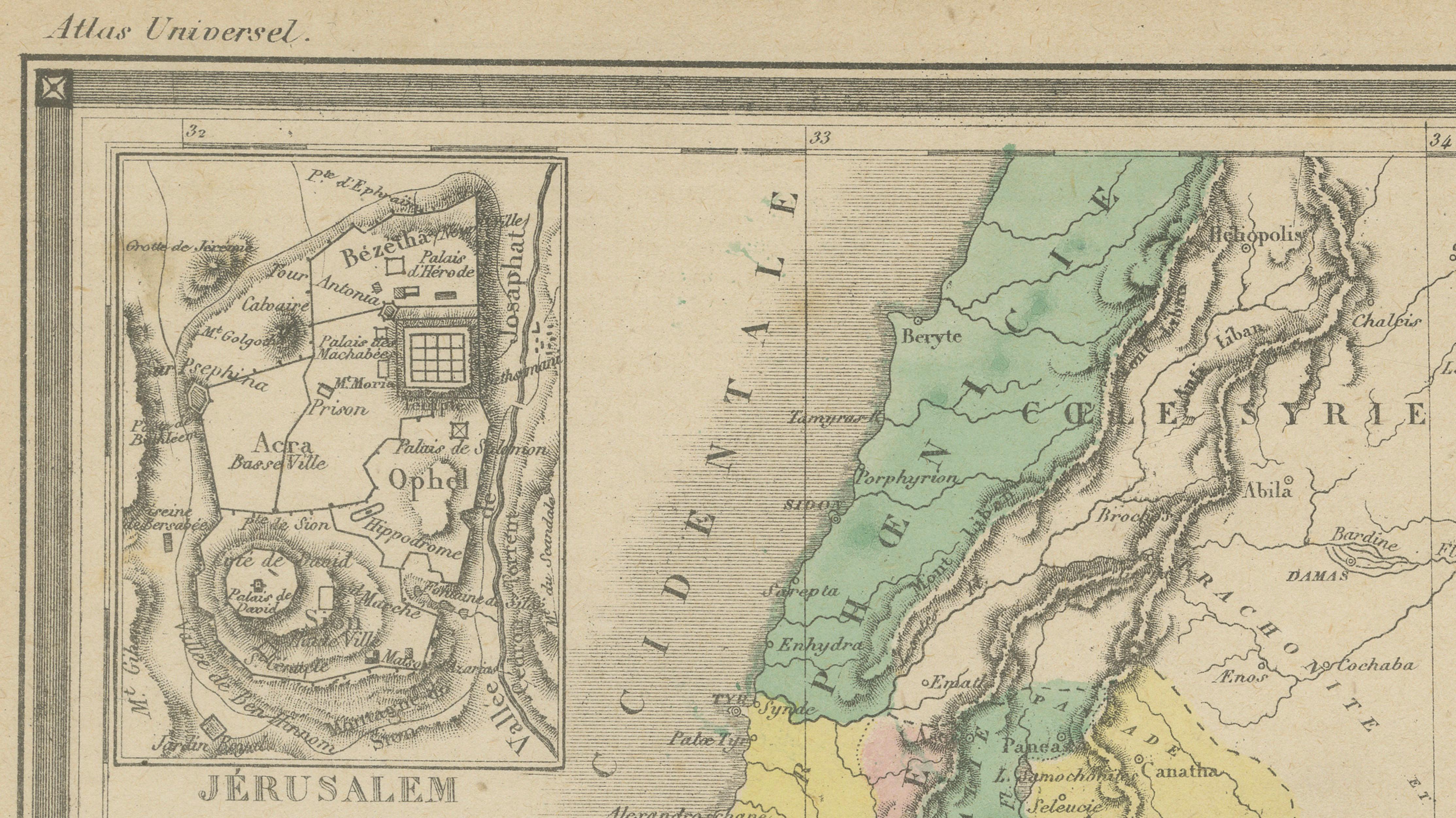 Palestine Divided into Tribes Map with Ancient Jerusalem, Paris, c.1850