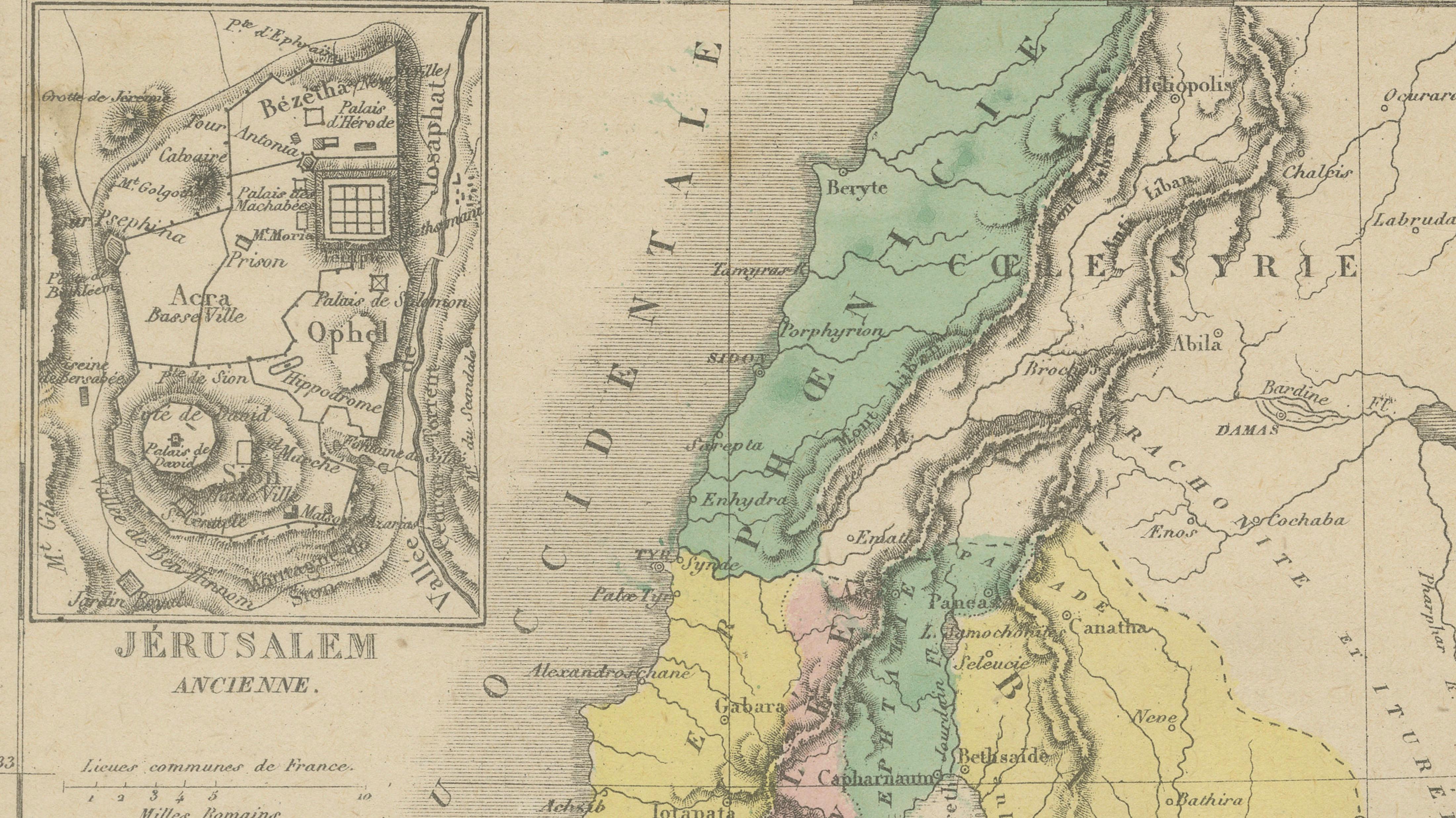 Palestine Divided into Tribes Map with Ancient Jerusalem, Paris, c.1850