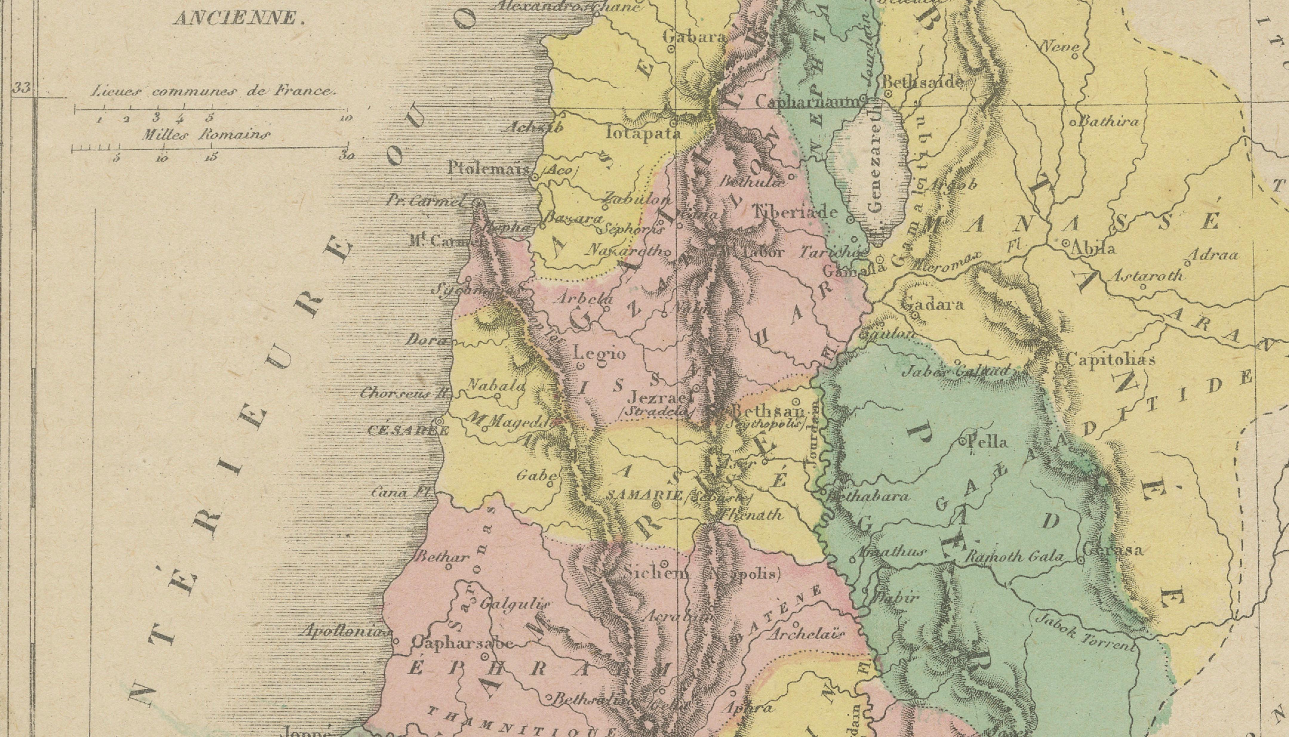 Palestine Divided into Tribes Map with Ancient Jerusalem, Paris, c.1850