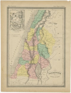 Palestine Divided into Tribes Map with Ancient Jerusalem, Paris, c.1850