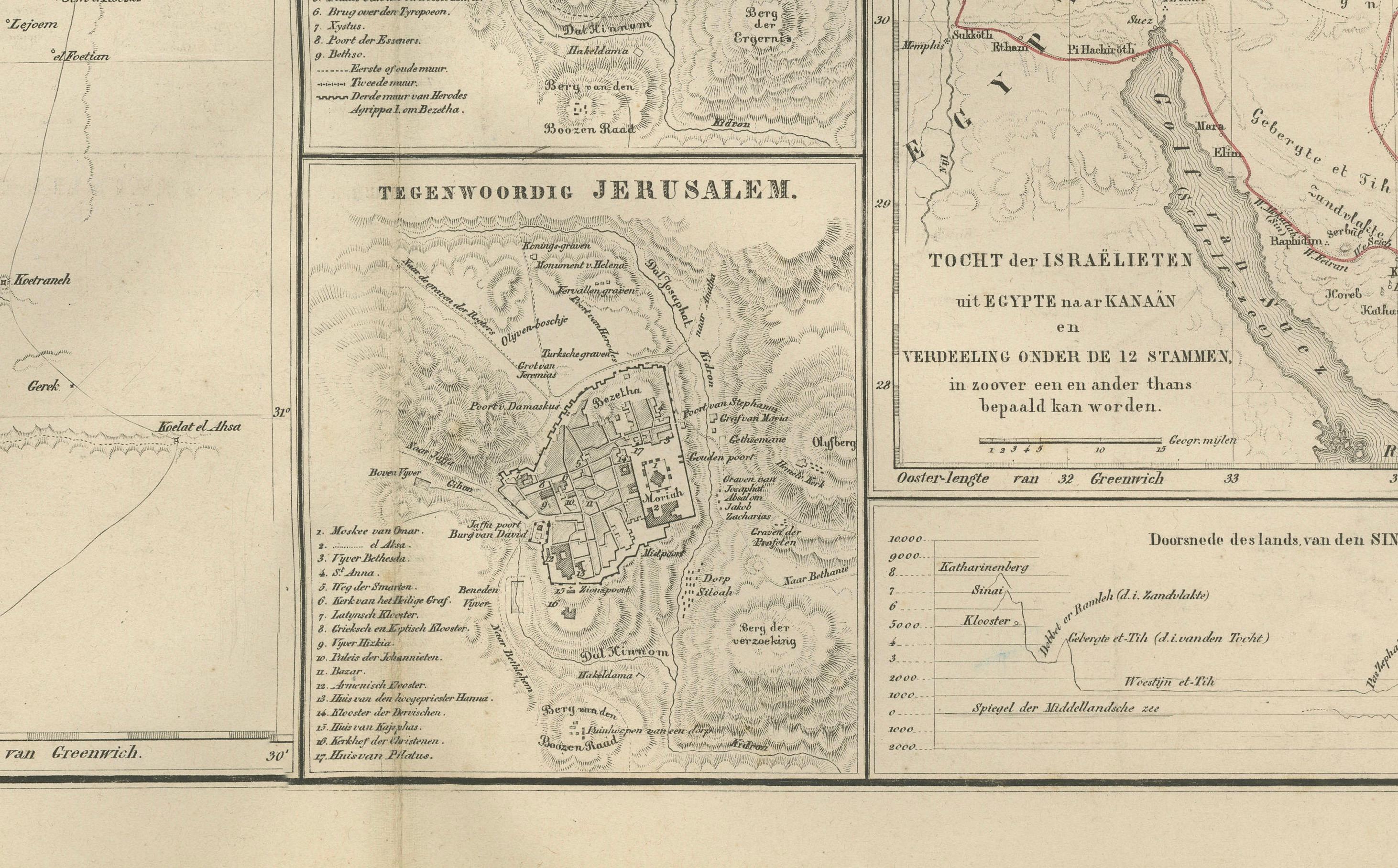 Mappa della Palestina e della Terra Santa con inserti di Gerusalemme - Nieuwe Hand-Atlas, 1876 in vendita 4