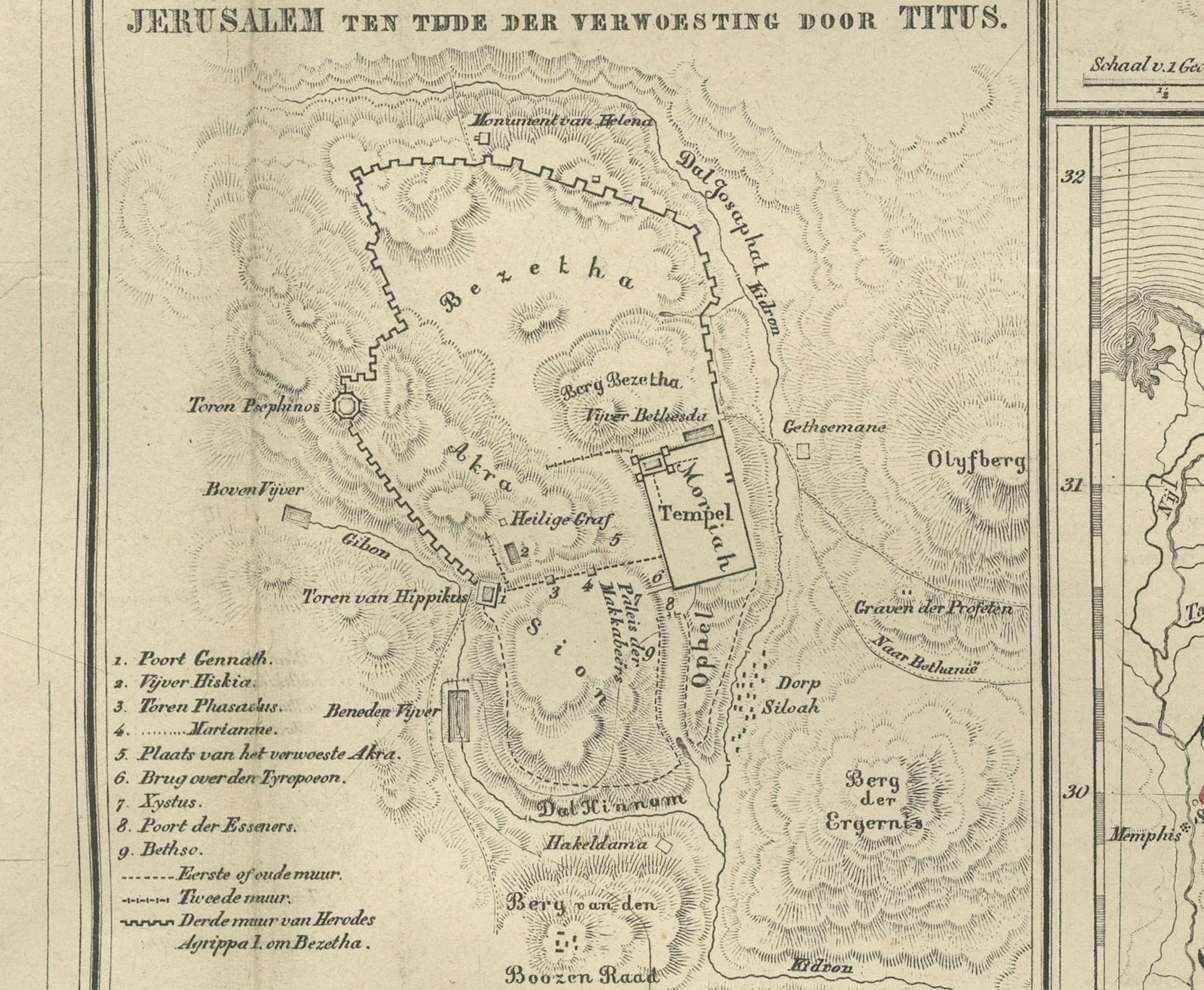 Mappa della Palestina e della Terra Santa con inserti di Gerusalemme - Nieuwe Hand-Atlas, 1876 in vendita 5