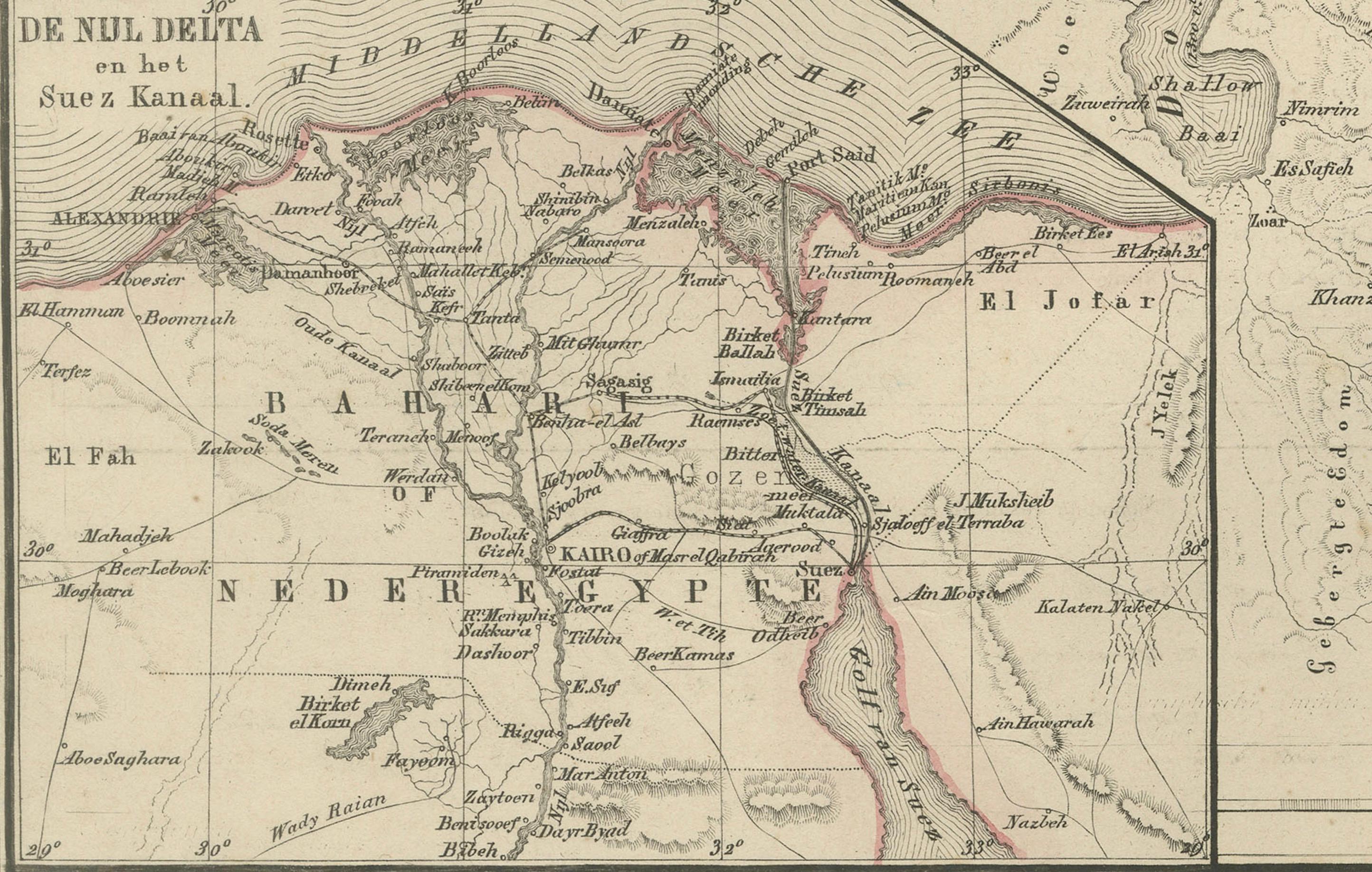 Olandese Mappa della Palestina e della Terra Santa con inserti di Gerusalemme - Nieuwe Hand-Atlas, 1876 in vendita