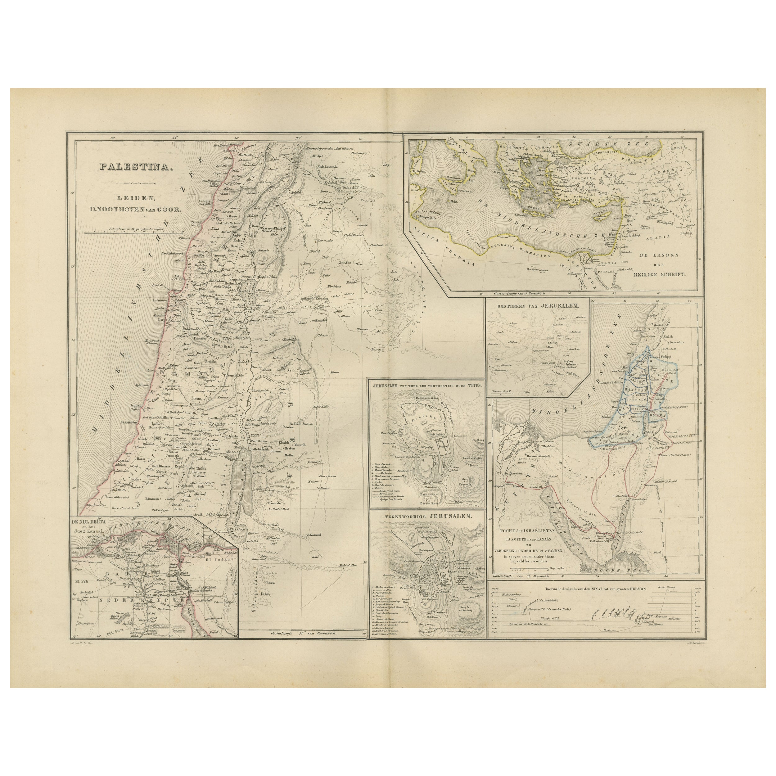 Carte de la Palestine et de la Lande avec insertions de Jérusalem - Nieuwe Hand-Atlas, 1876