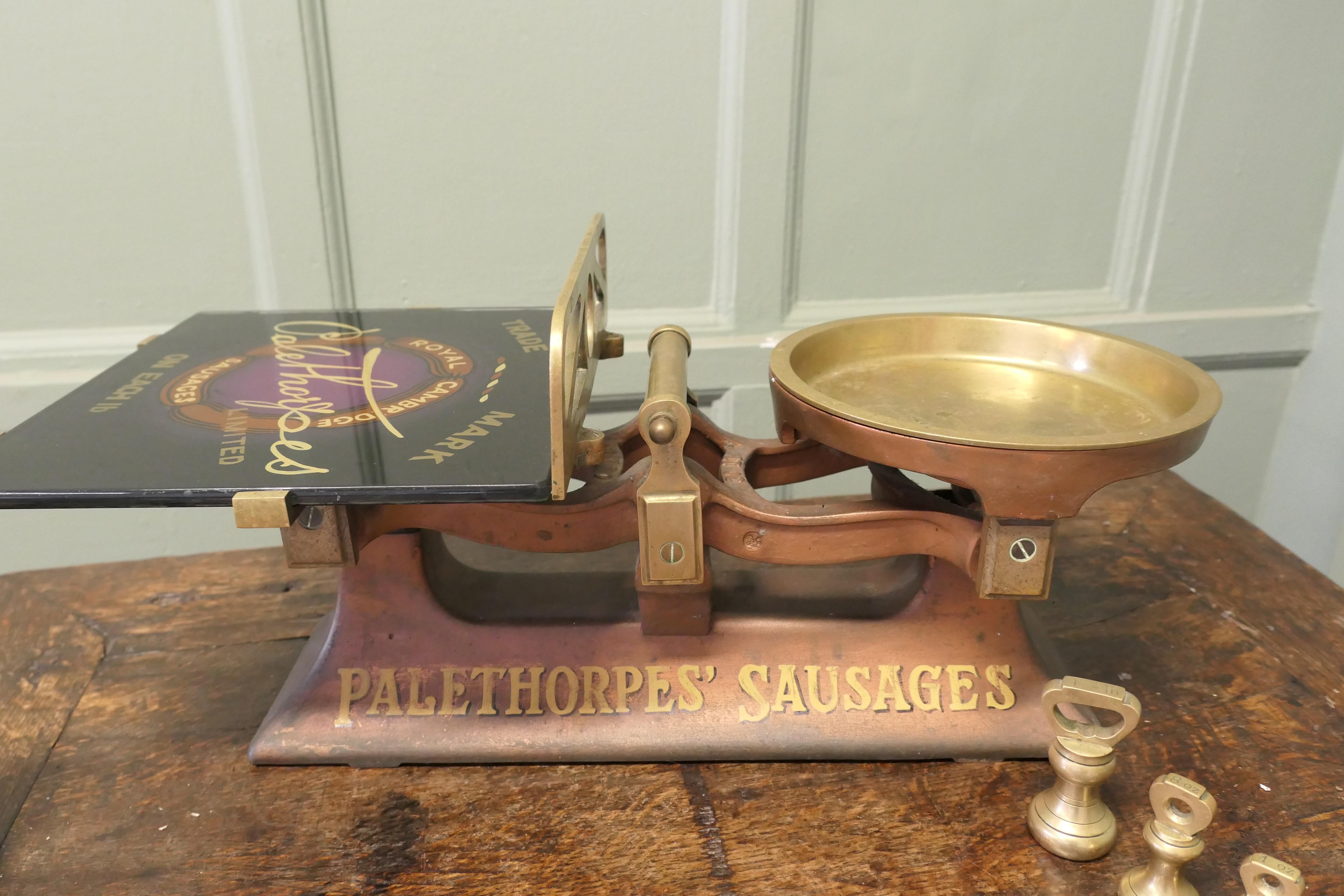 Mid-20th Century Palethorpes Butcher’s Balance Scales, Advertising Sausages For Sale
