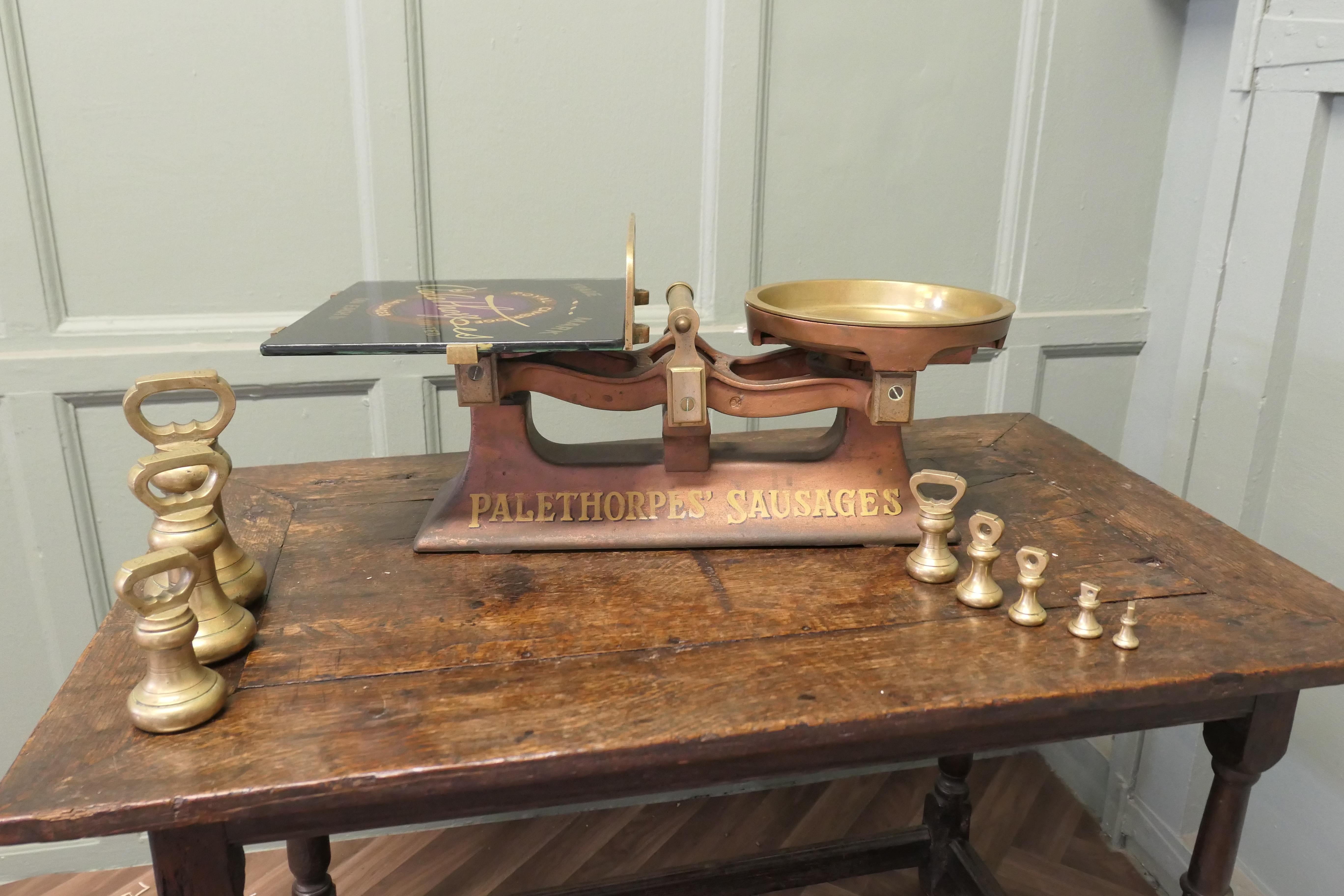 Iron Palethorpes Butcher’s Balance Scales, Advertising Sausages For Sale