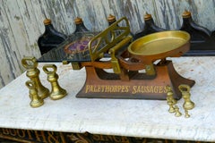 Palethorpes’ Sausage Scale Victorian Butchers Balance Scales, Brass Bell Weights