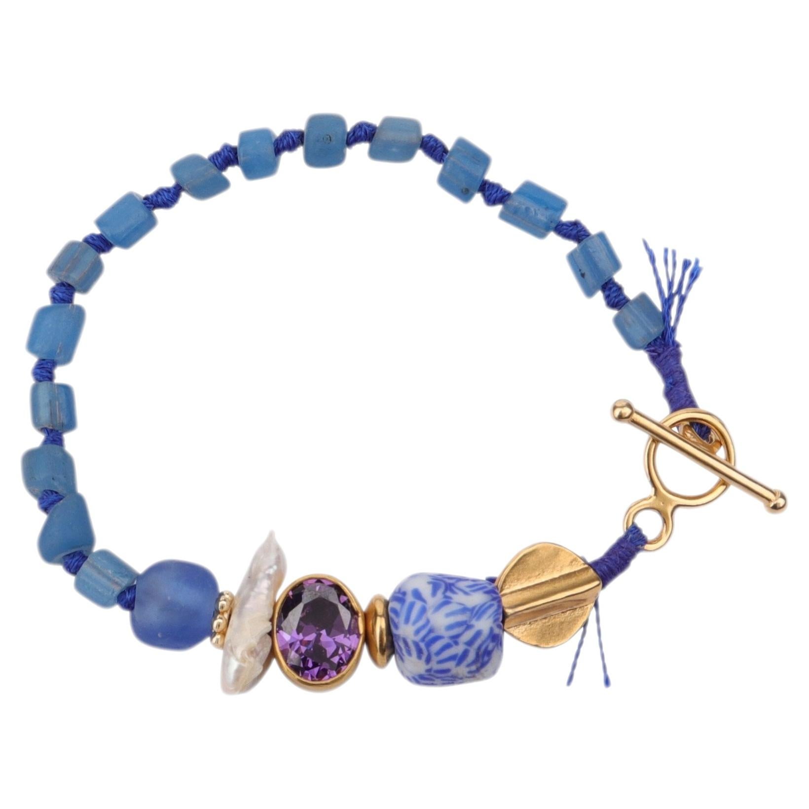 Palette Bracelet in Silk, Vermeil, Zircons & Java Beads by Katerina Makriyianni