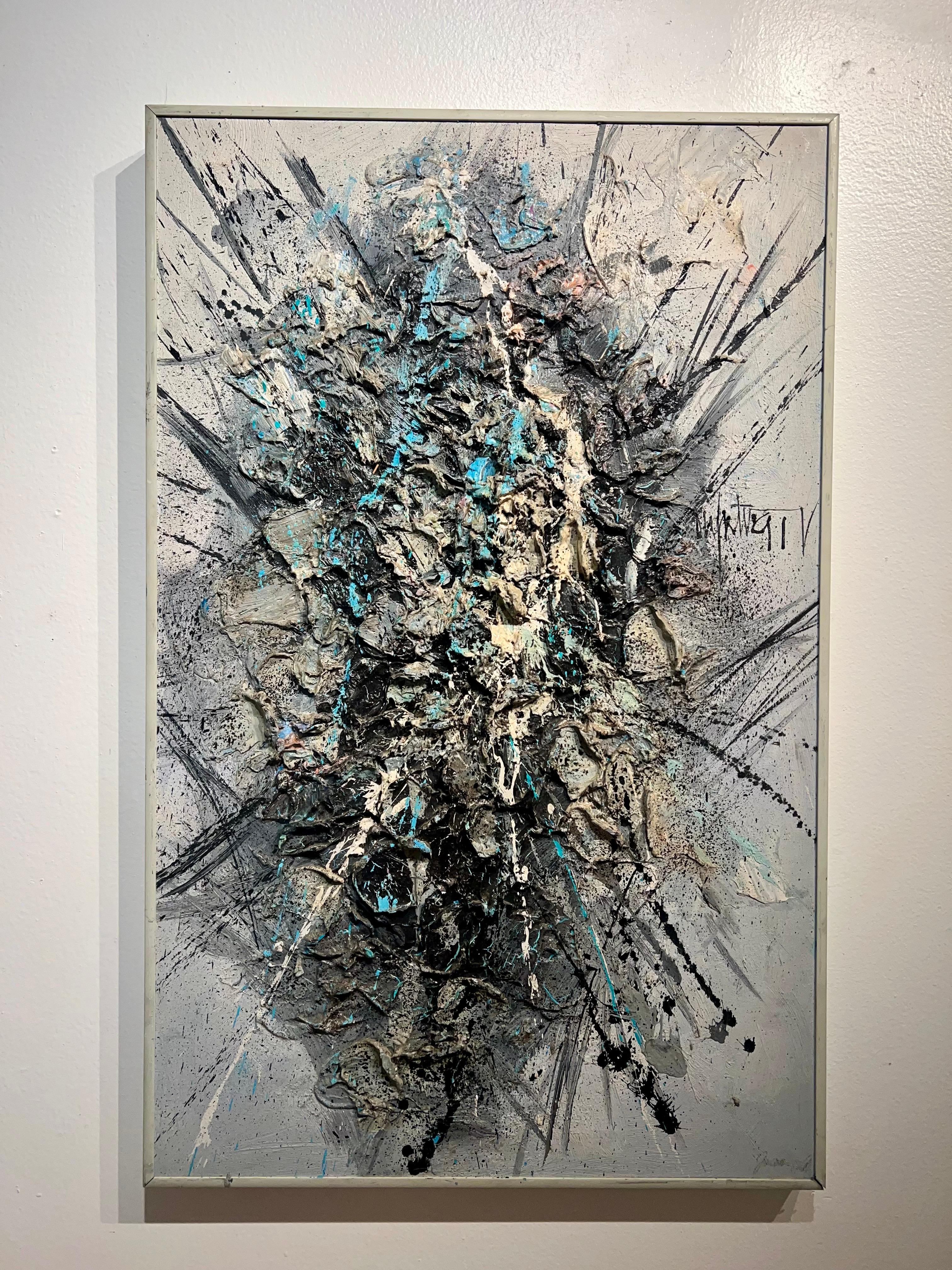 Questo quadro astratto con cornice a tavolozza, risalente agli anni '80, è ben fatto e con ottimi colori.