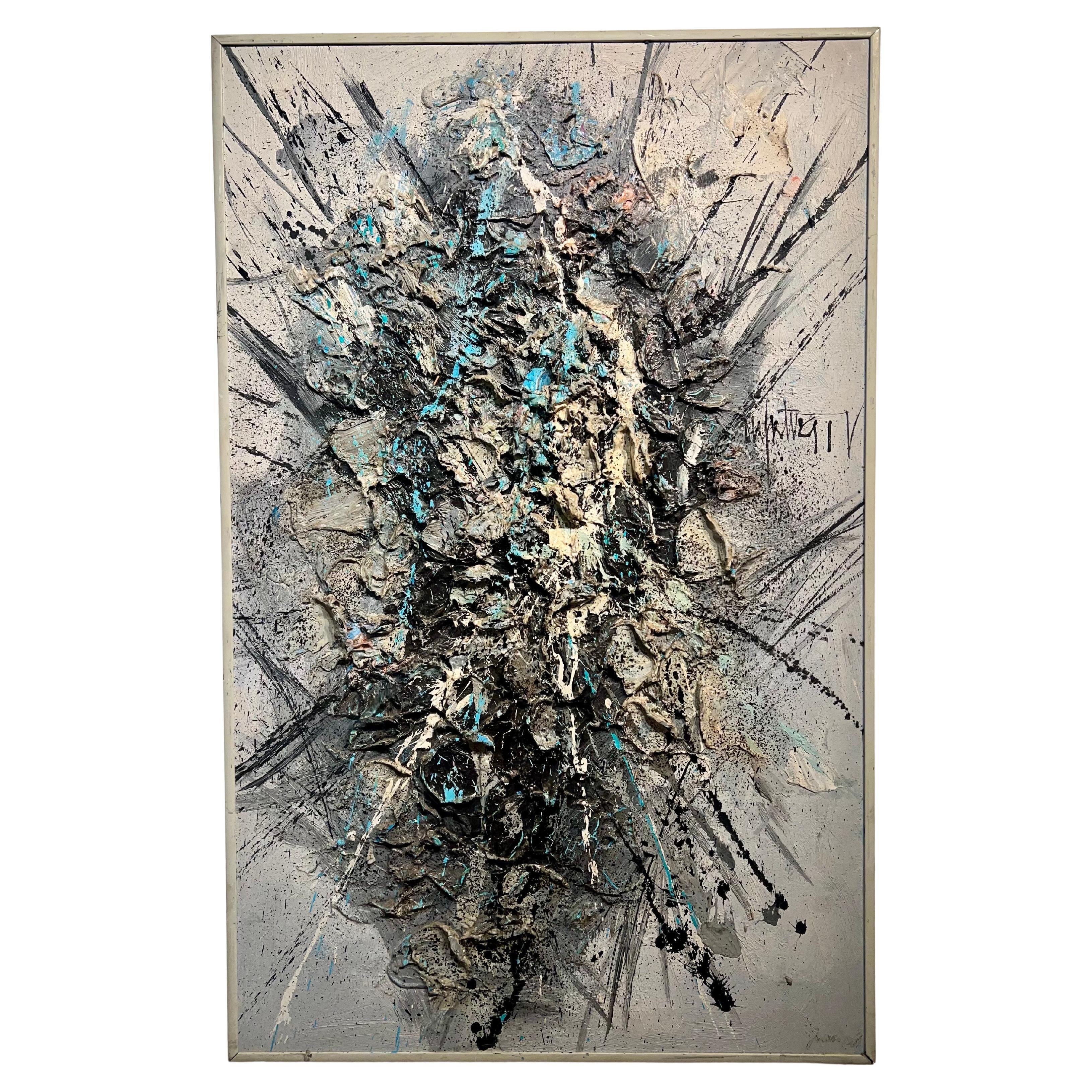 Pittura astratta a lama di tavolozza incorniciata e firmata