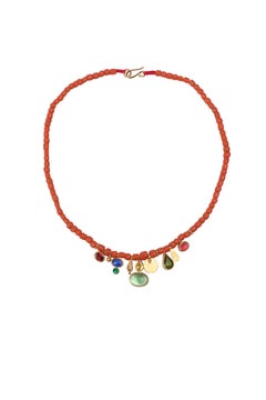 Palette Necklace in Silk, Zircons, Glass & Vermeil Gold by Katerina Makriyianni