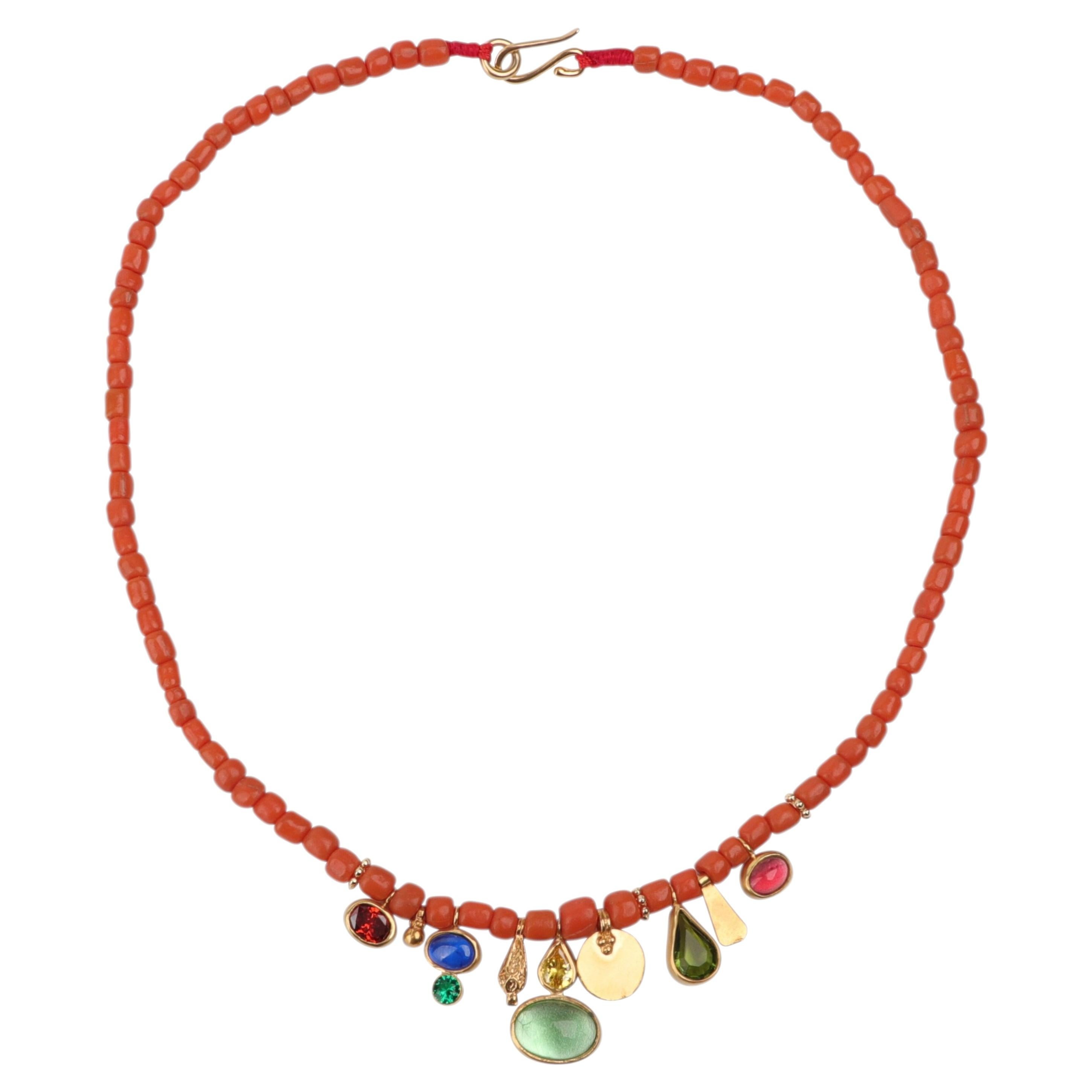 Palette Necklace in Silk, Zircons, Glass & Vermeil Gold by Katerina Makriyianni