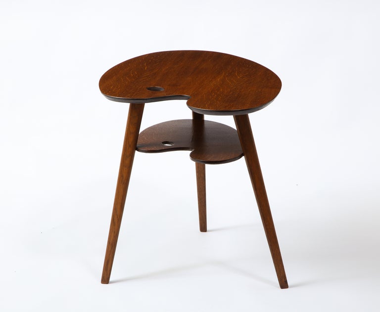 Palette" Two Tiered Oak Side Table, France 1950's For Sale at 1stDibs