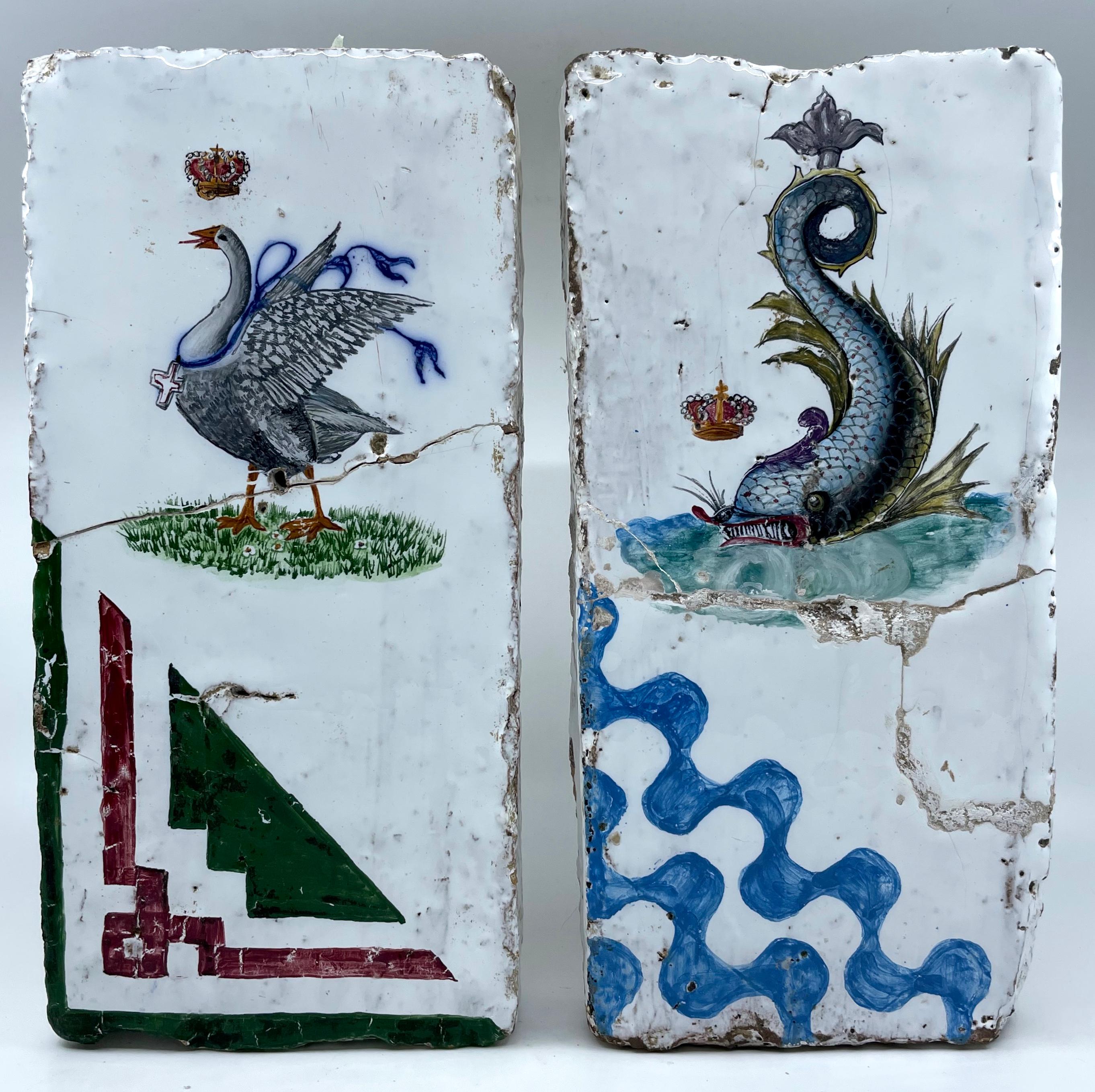 Palio horse race goose emblem. Vintage Forties glazed terracotta brick with the goose emblem of the Oca contrada racing team of Siena. Hand painted and glazed with crowned goose and red and green racing colours. Italy, 1940’s
Dimensions: 12.25” H x