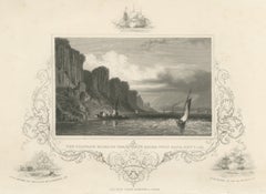 Palisade Rocks on the Hudson River, Constitution and Guerriere, circa 1850