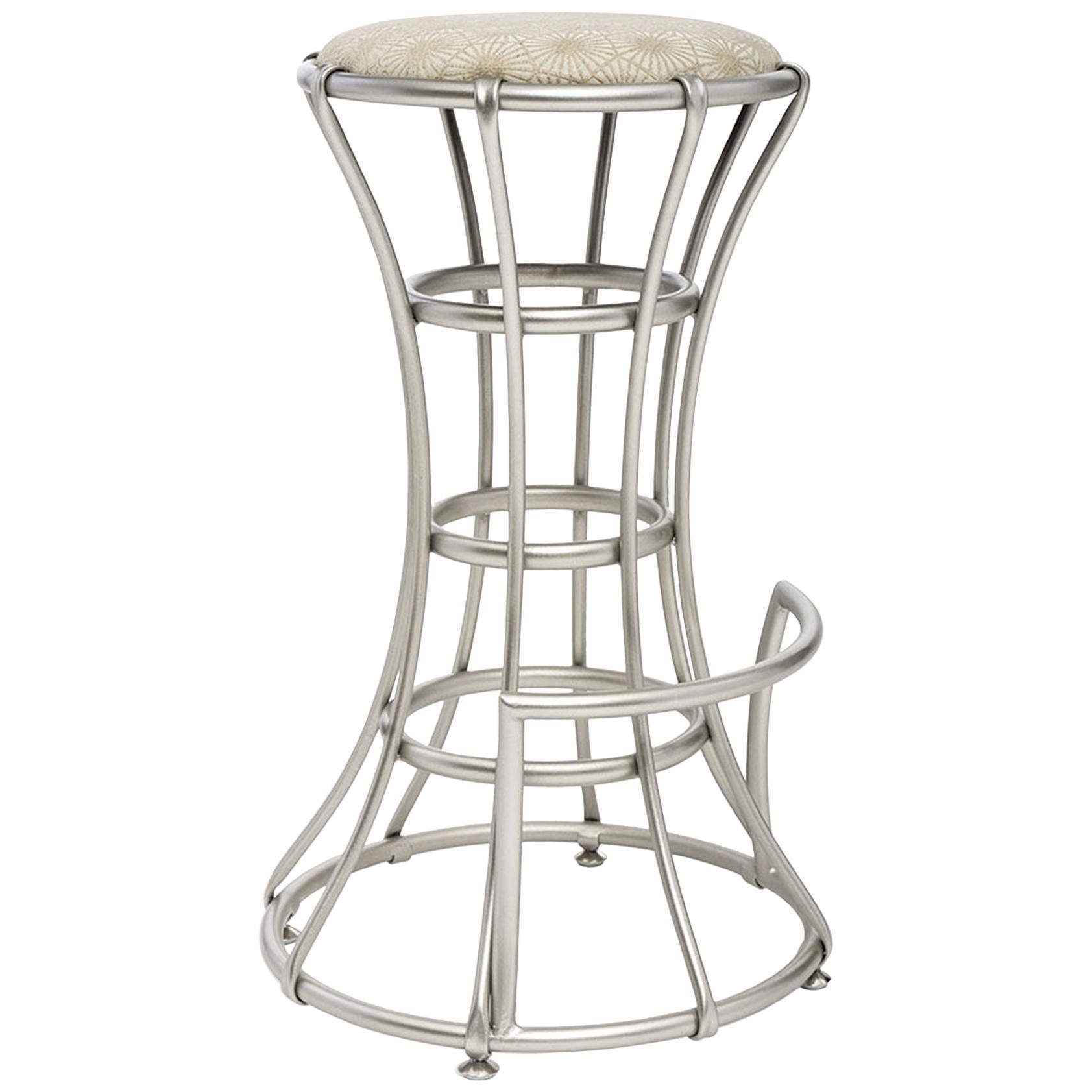 Palisades Bar Stool in Antique Silver & Vanilla by Innova Luxuxy Group For Sale