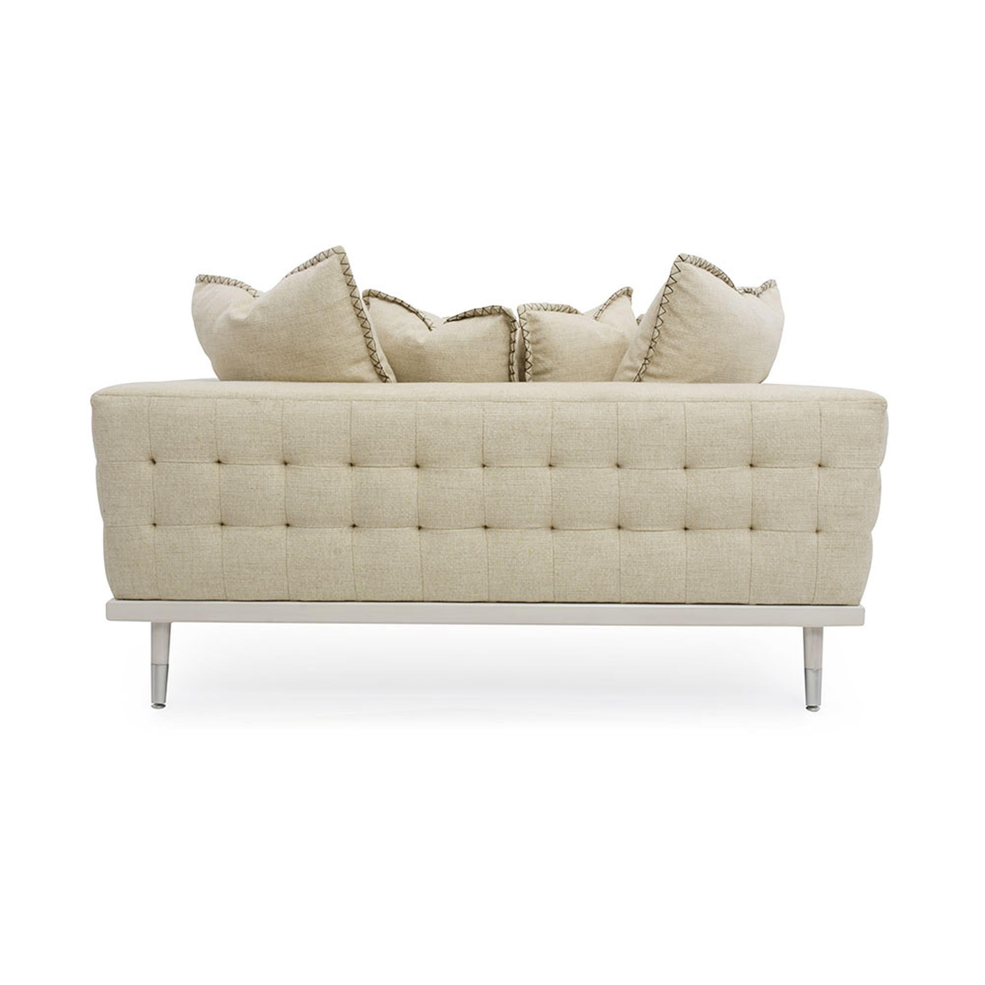 Modern Palisades Loveseat in Antique Silver and Ivory by Innova Luxuxy Group For Sale