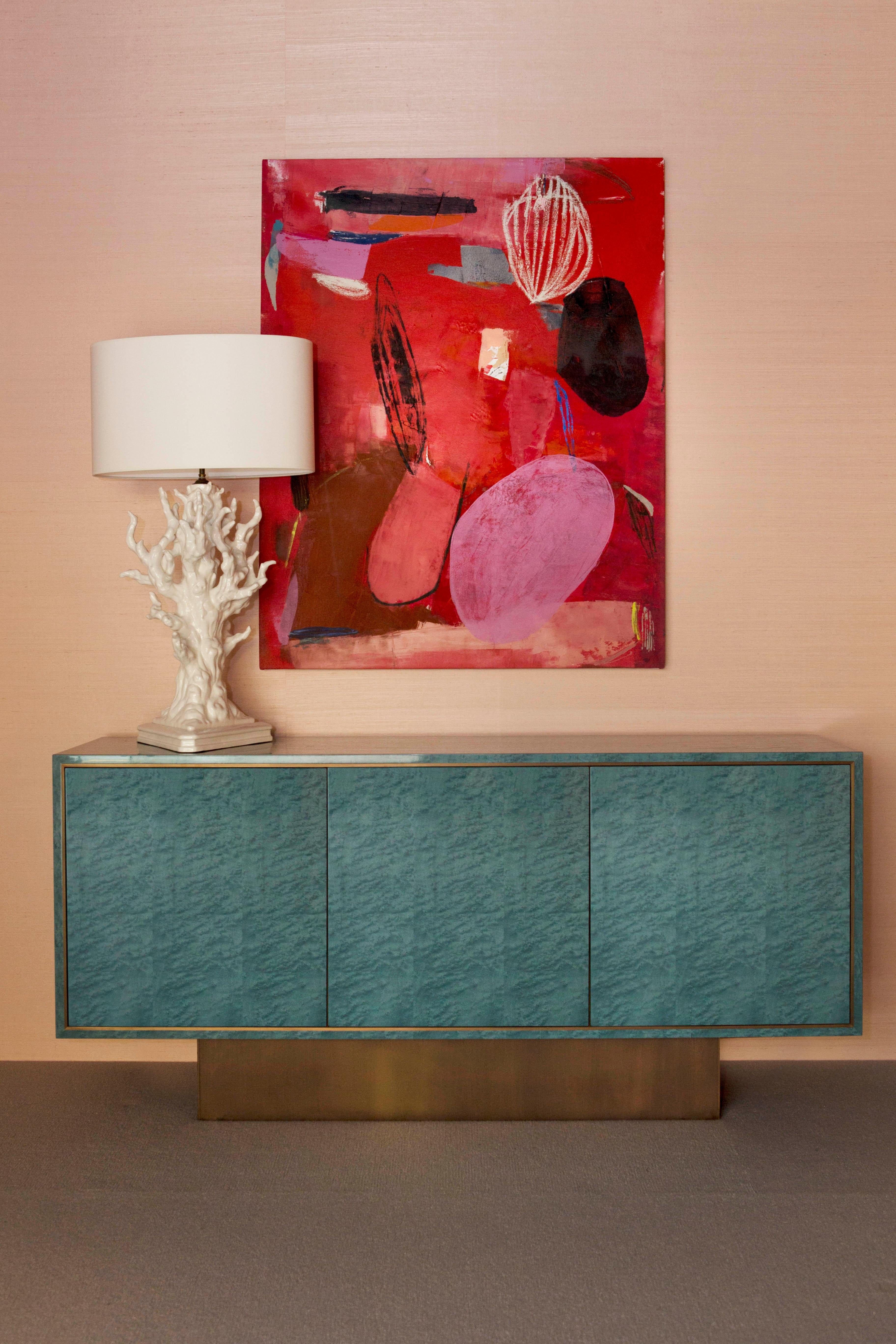 Dyed Davidson's '70s Inspired, Palisades Side Cabinet in Turquoise and Antiqued Brass