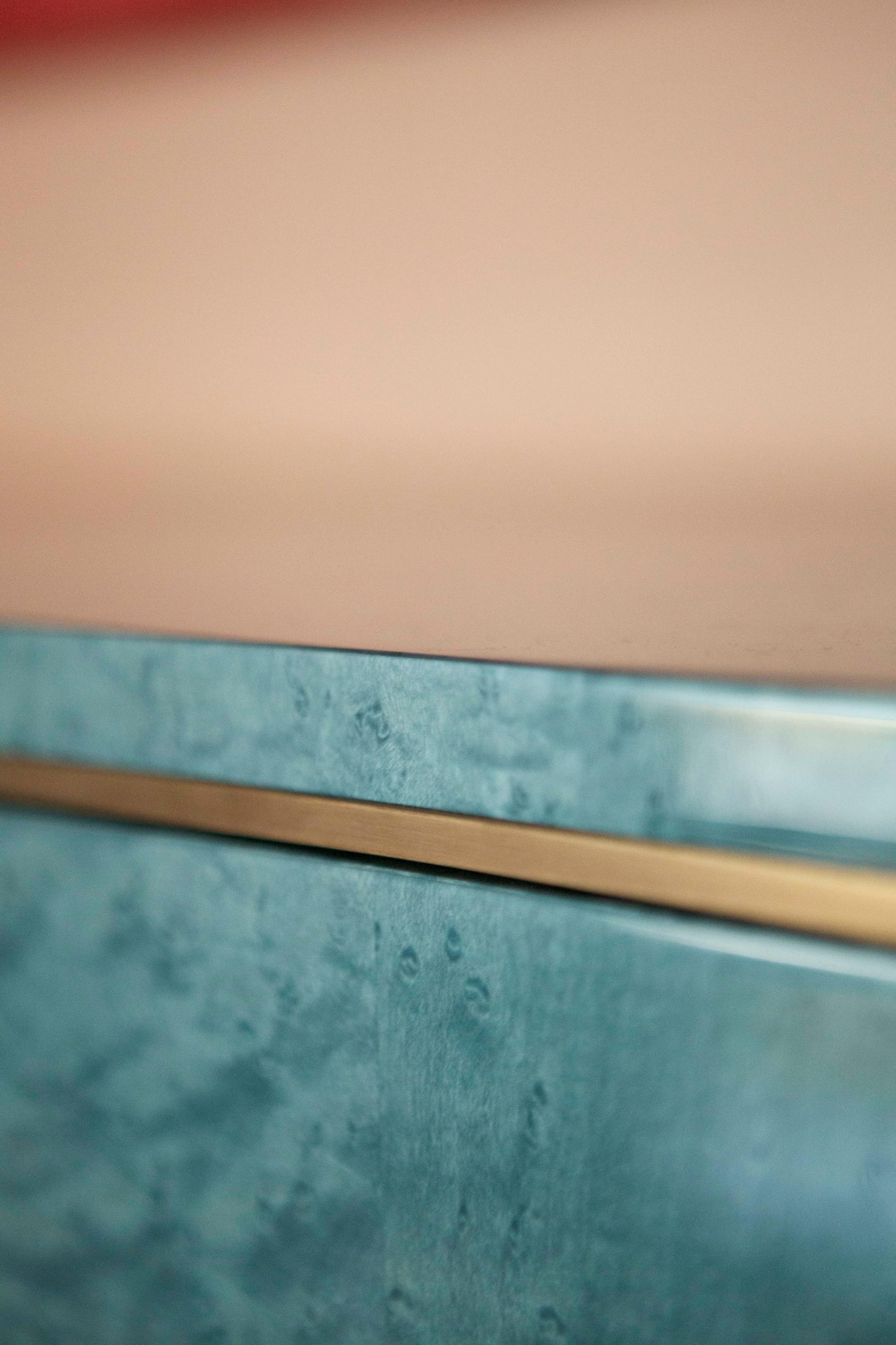 Davidson's '70s Inspired, Palisades Side Cabinet in Turquoise and Antiqued Brass 1