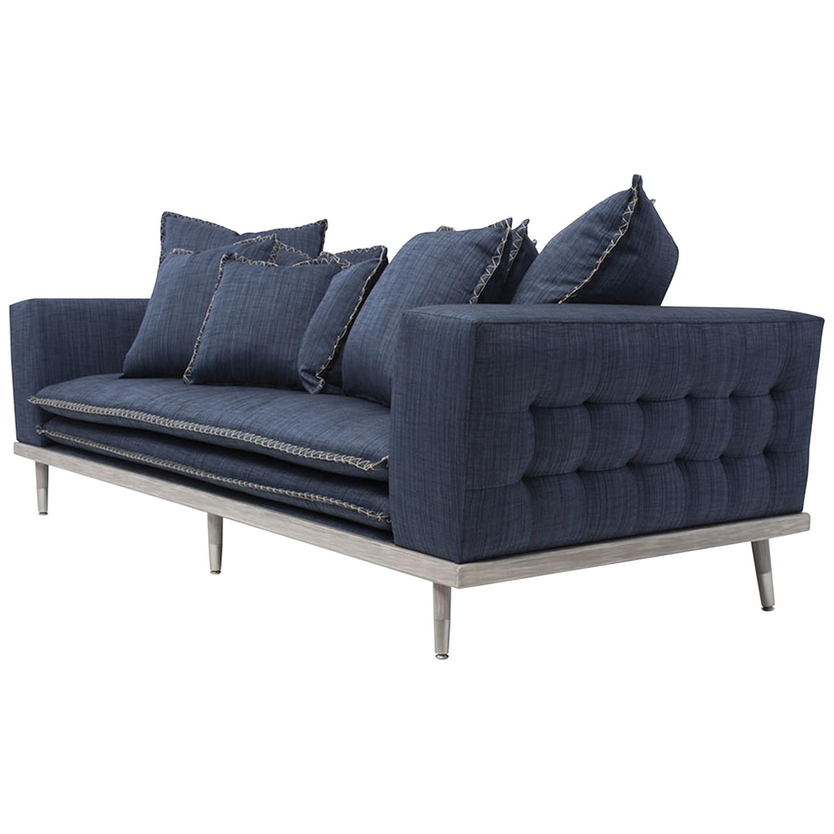 Palisades Sofa in Stone Gray and Indigo by Innova Luxuxy Group For Sale