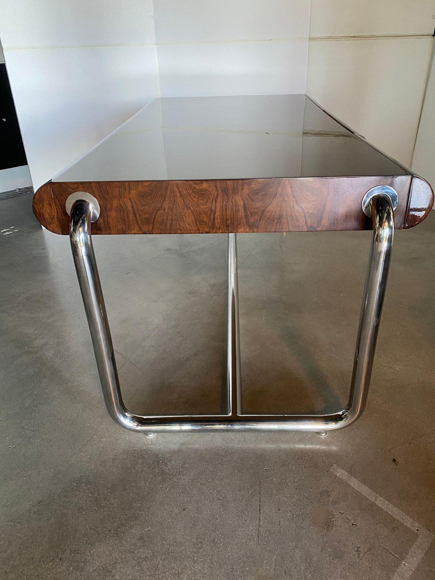 Late 20th Century American Modern Palisander and Chrome Desk, Leon Rosen for Pace For Sale