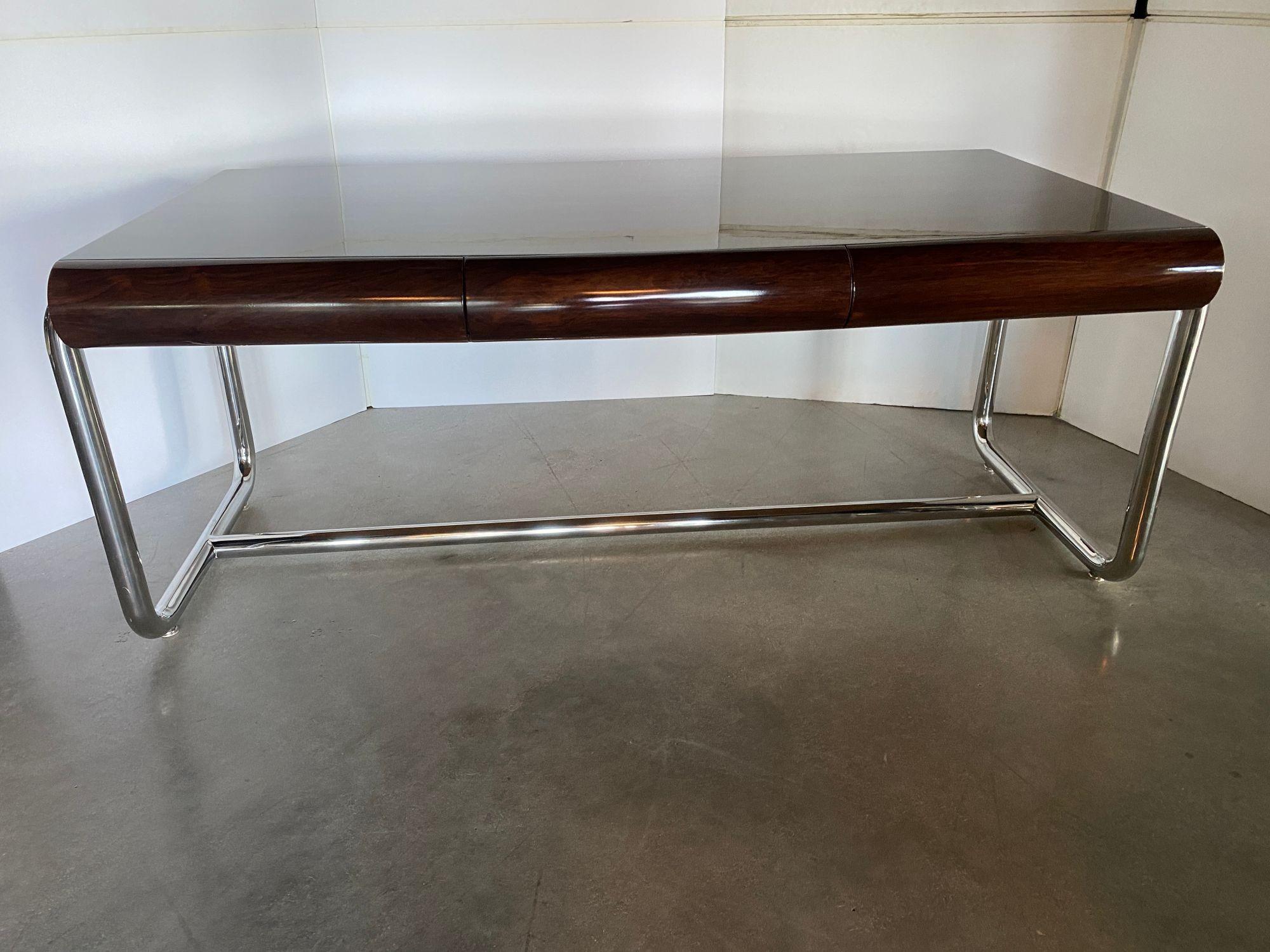 American Modern Palisander and Chrome Desk, Leon Rosen for Pace For Sale 1