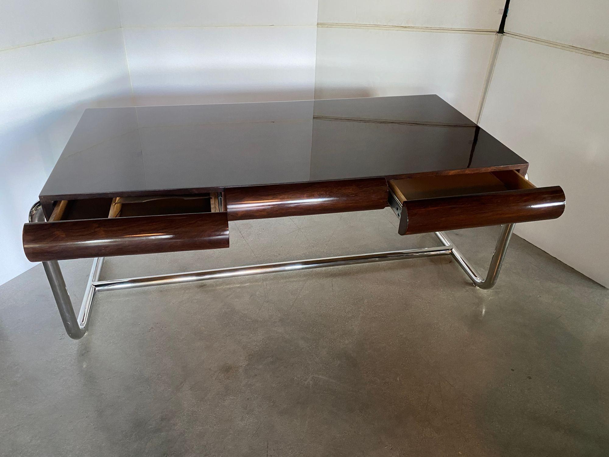 American Modern Palisander and Chrome Desk, Leon Rosen for Pace For Sale 2