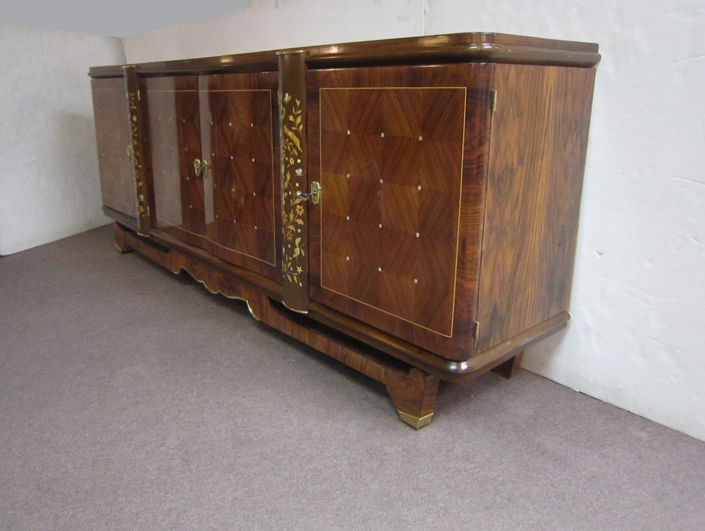 Palisander Art Deco Cabinet with Exotic Inlay, Jules Leleu For Sale 11