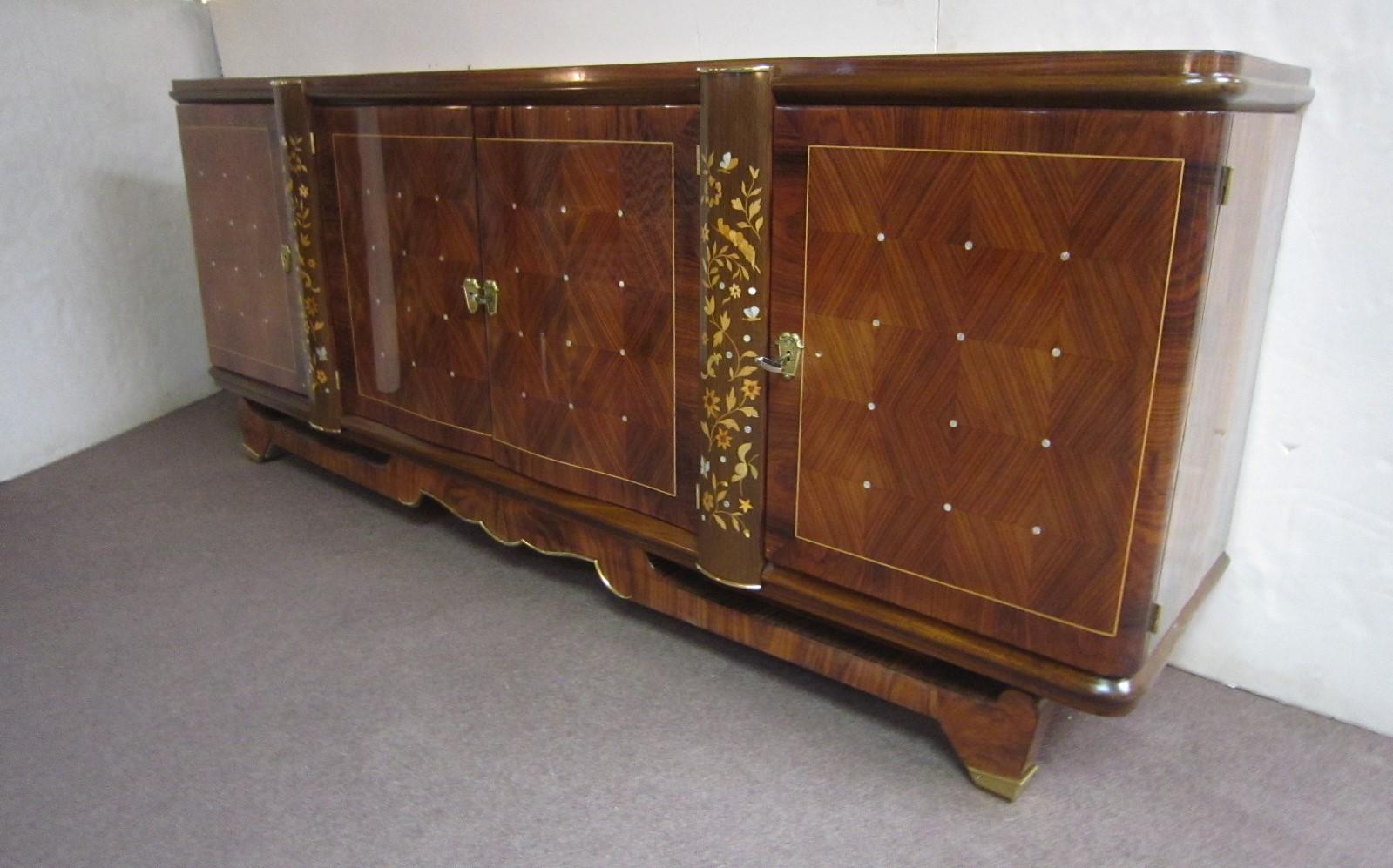 Palisander Art Deco Cabinet with Exotic Inlay, Jules Leleu For Sale 12